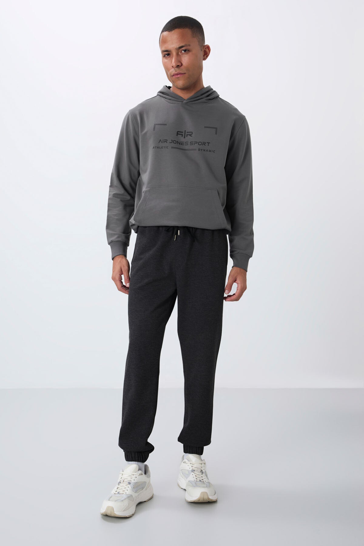 Anthracite Melange Textured Surface Standard Fit Men's Tracksuit Bottom - 82156