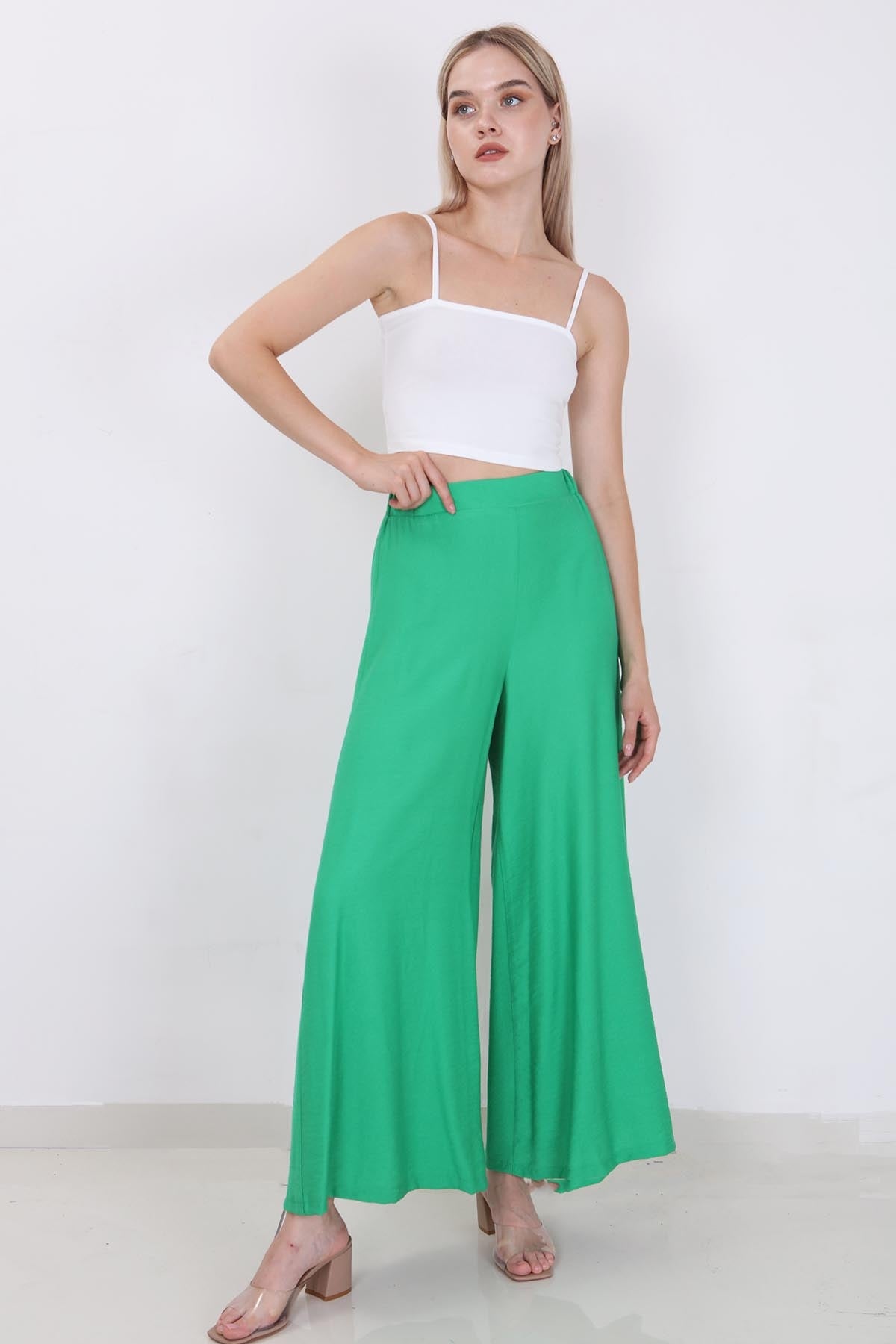 STYLISH WIDE LEG TROUSERS WITH ELASTANE BACK