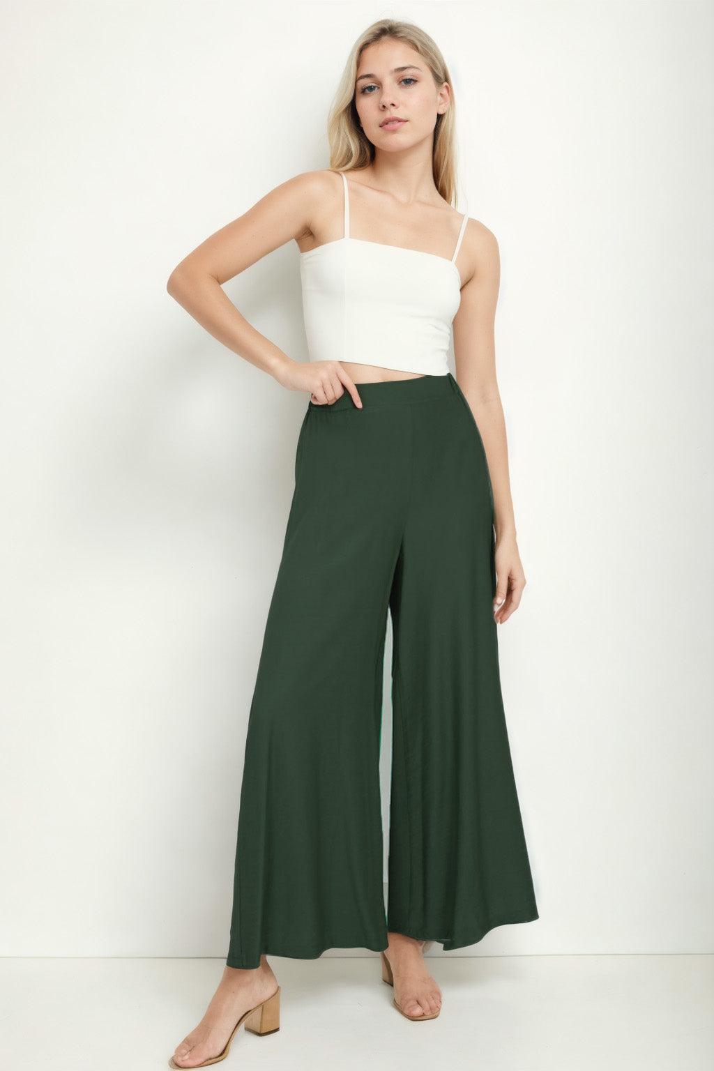 STYLISH WIDE LEG TROUSERS WITH ELASTANE BACK