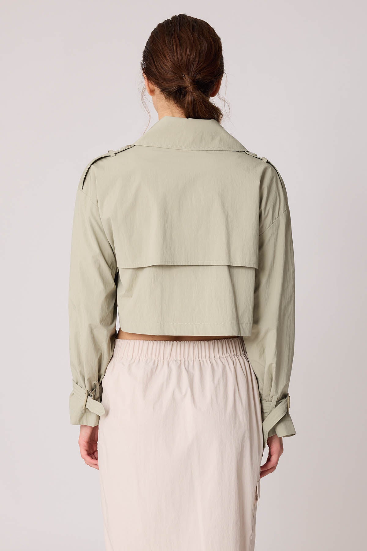 CROP TRENCH COAT WITH LINED FRONT BUTTON