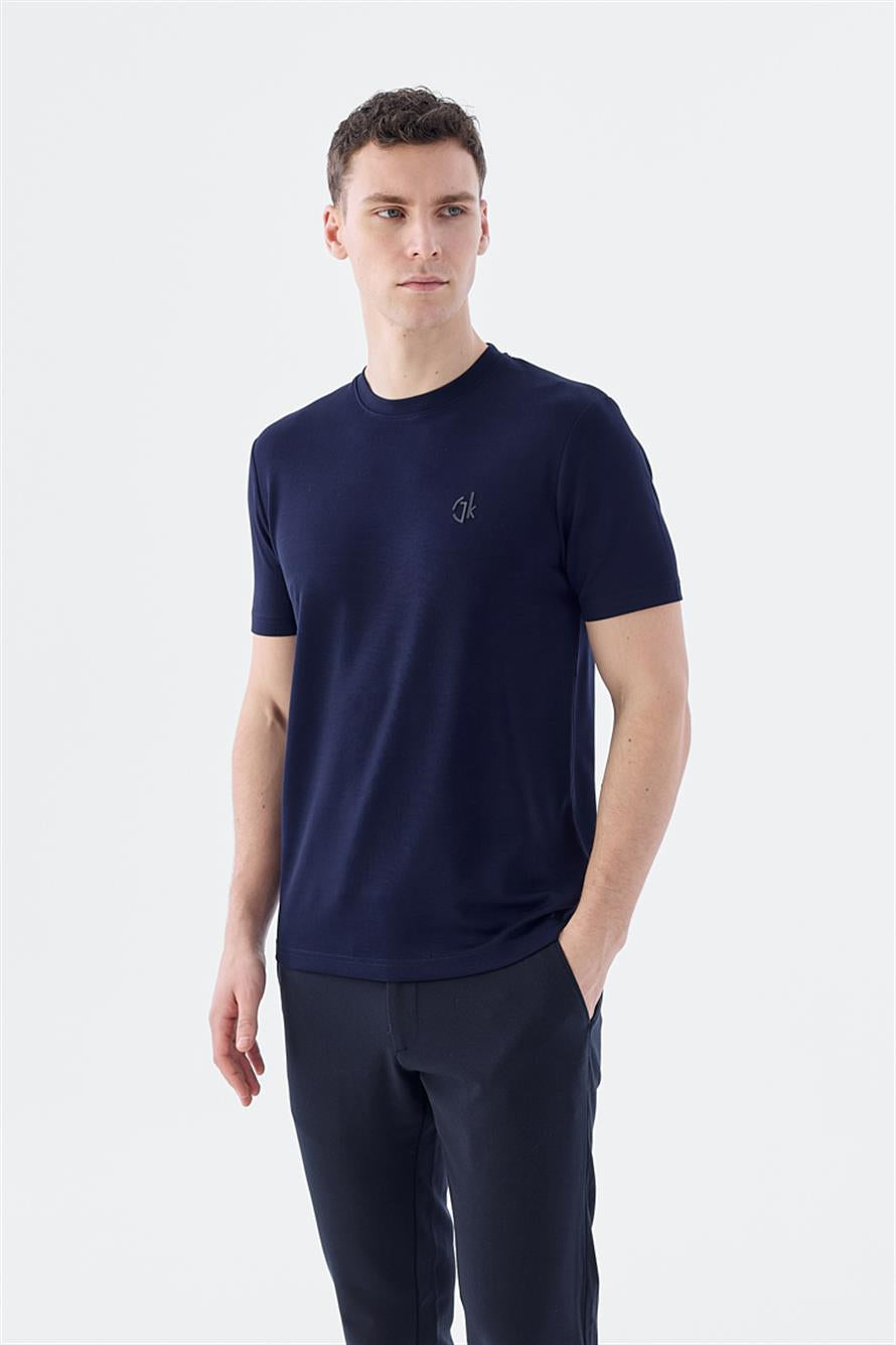 Navy Slim Fit Round Collar T Shirt