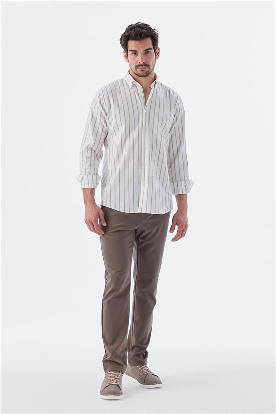 Beige Comfort Fit Cotton Linen Shirt