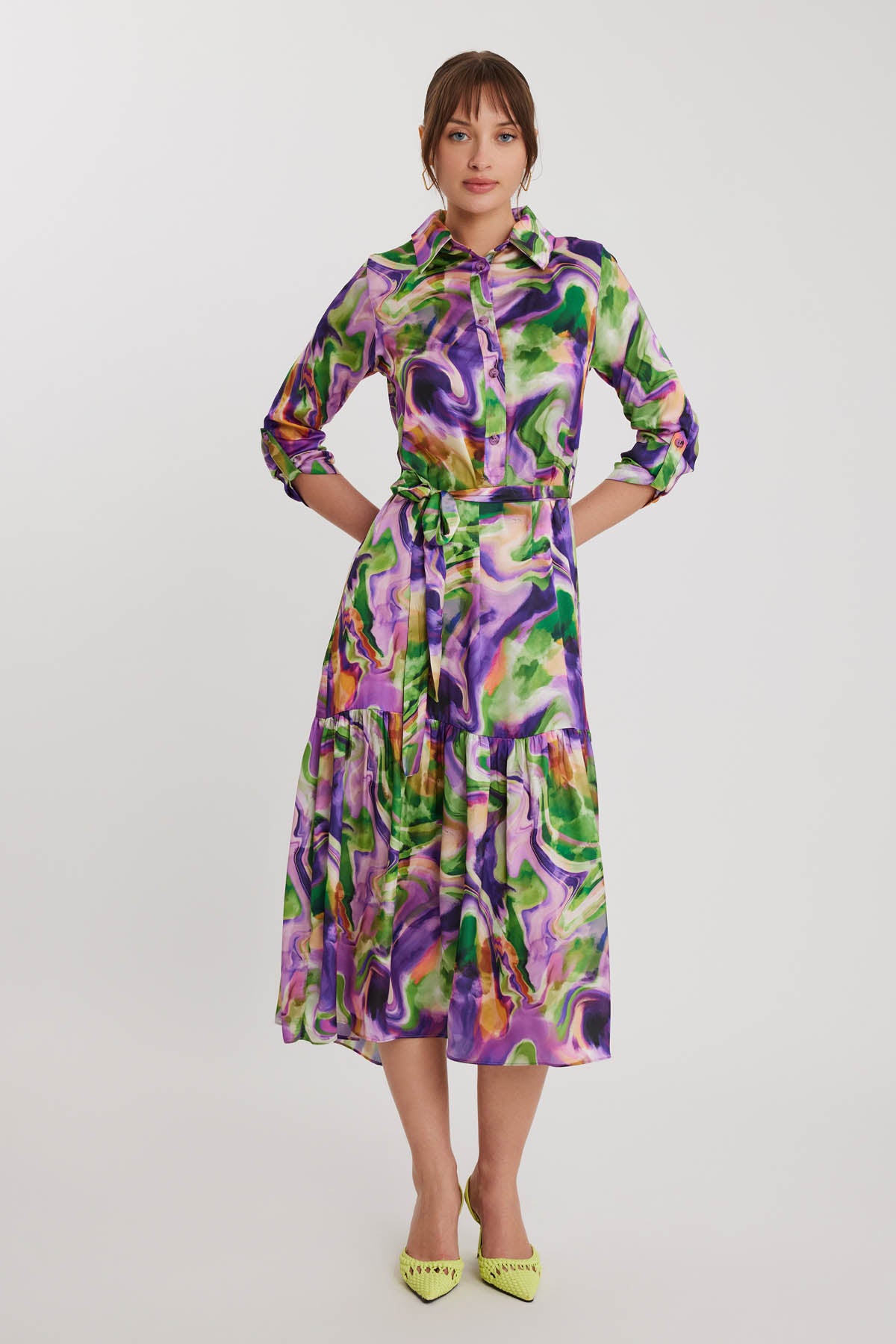 MULTI COLOR DRESS WITH LONG SLEEVE