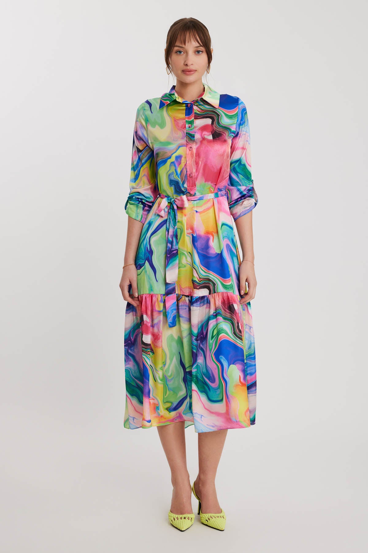 MULTI COLOR DRESS WITH LONG SLEEVE