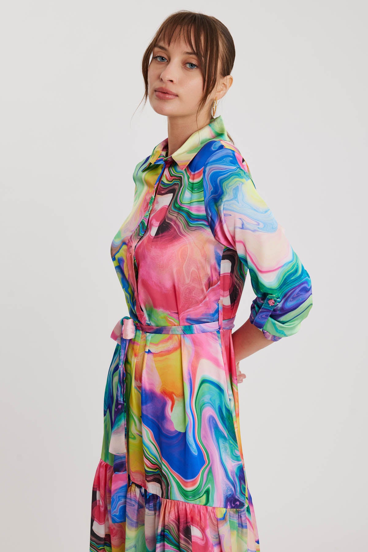 MULTI COLOR DRESS WITH LONG SLEEVE