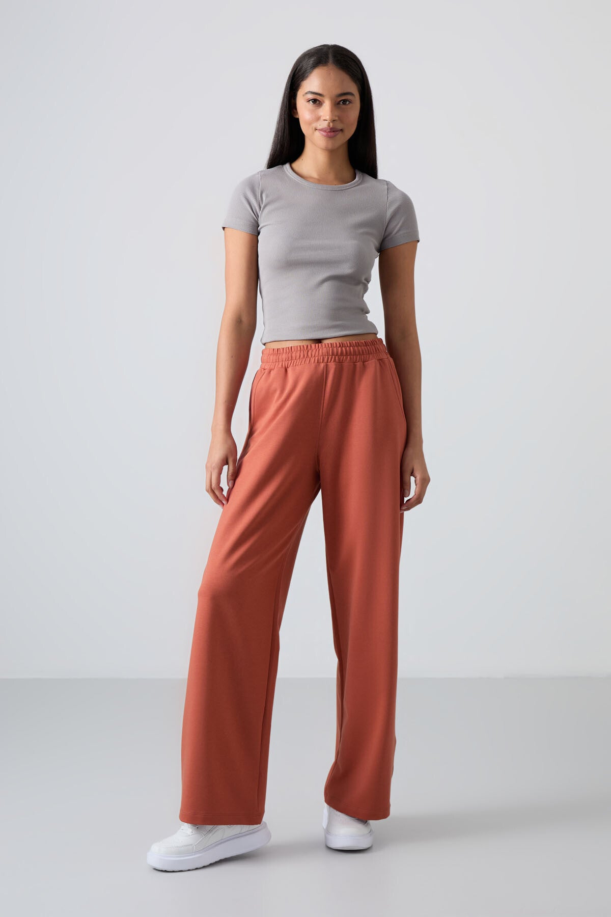 High Waist Comfort Fit Wide Leg Women's Tracksuit Bottom - 94567