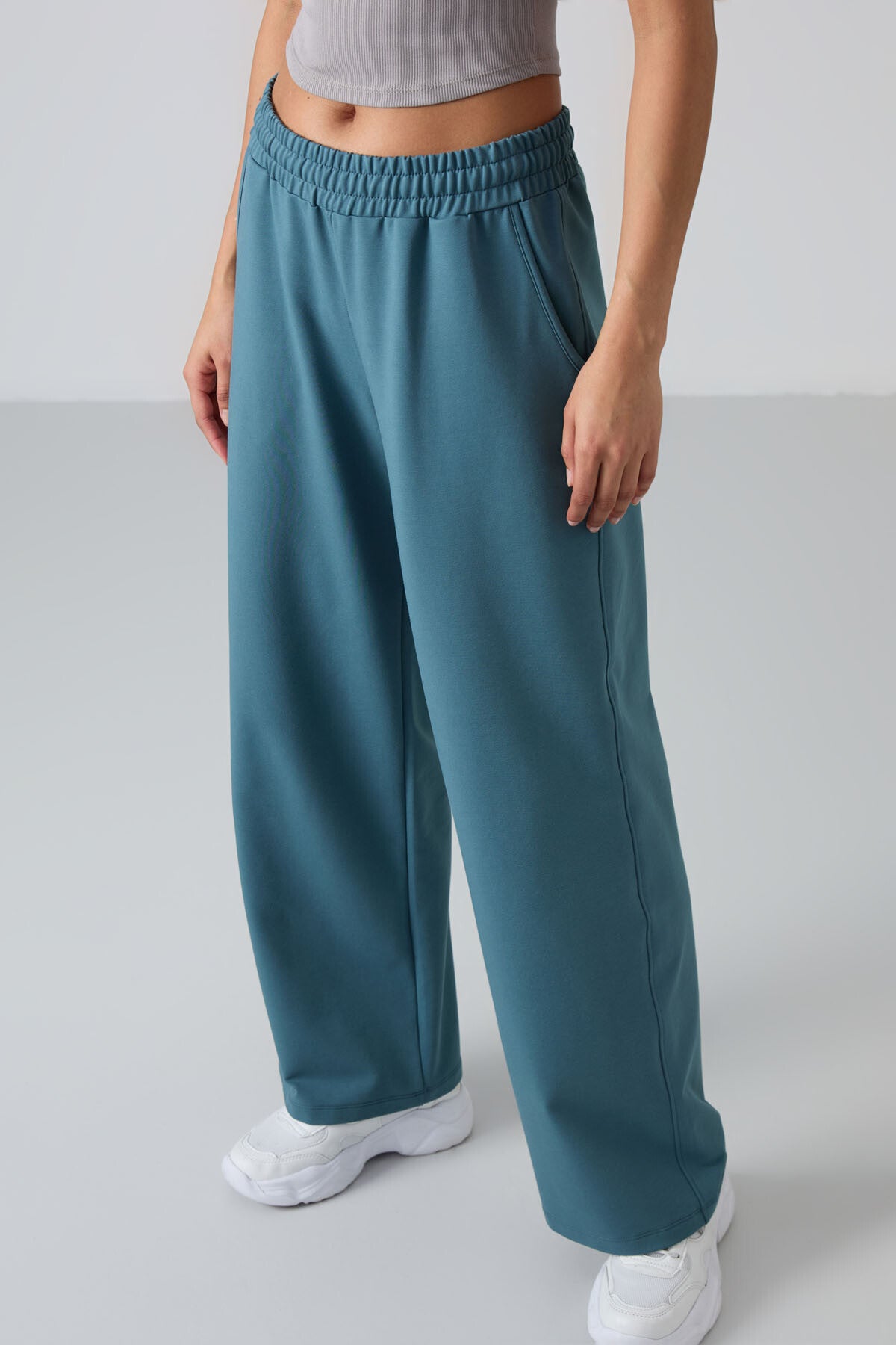 Forest Green High Waist Comfort Fit Wide Leg Women's Tracksuit Bottom - 94567