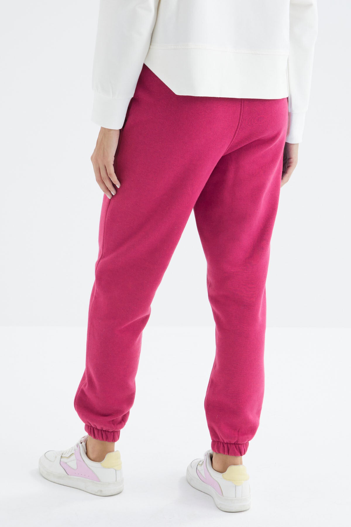Fuchsia High Waist Brushed 3-Thread Cotton Basic Women's Tracksuit Bottom - 94624