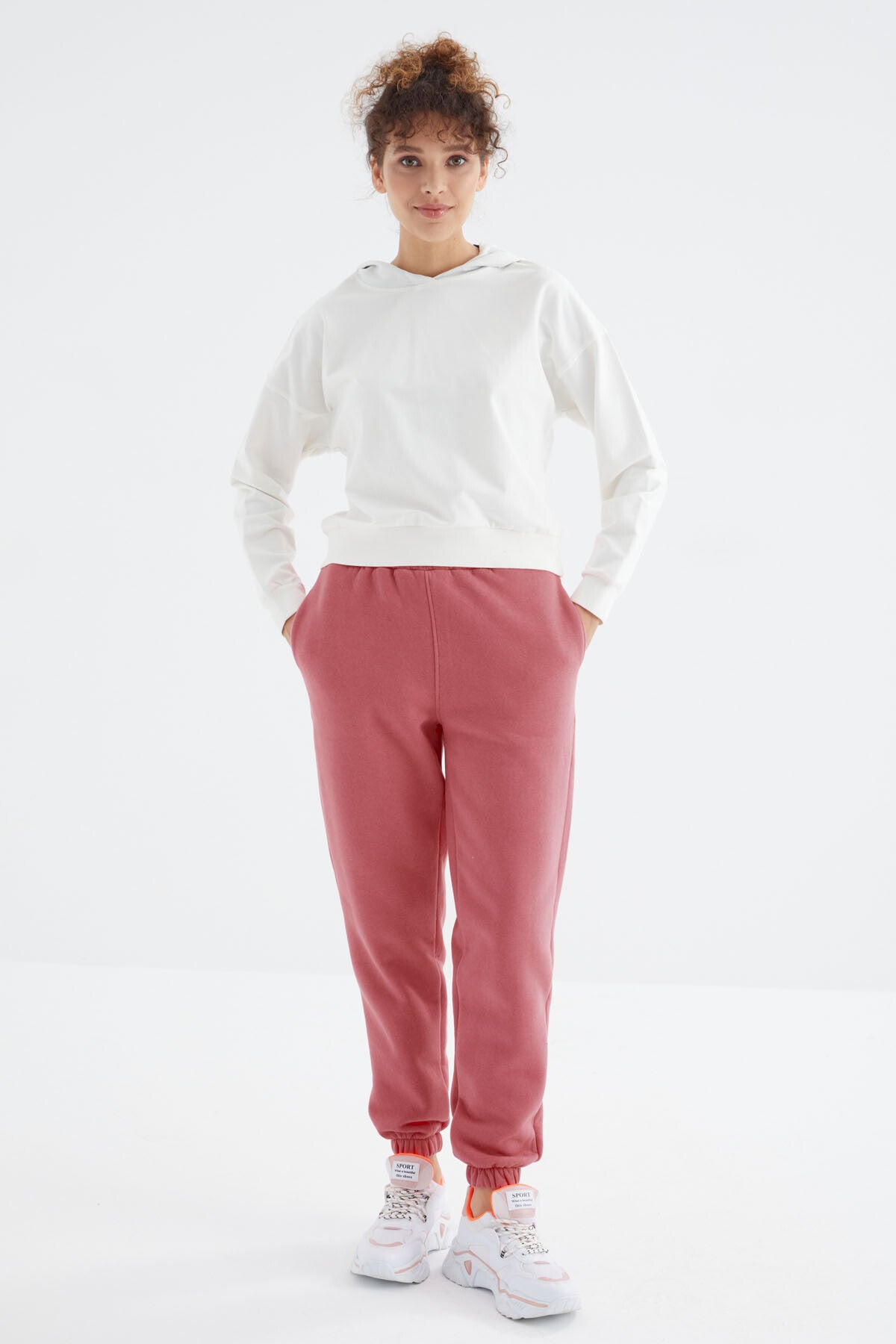 Wild Rose High Waist Brushed 3-Thread Cotton Basic Women's Tracksuit Bottom - 94624