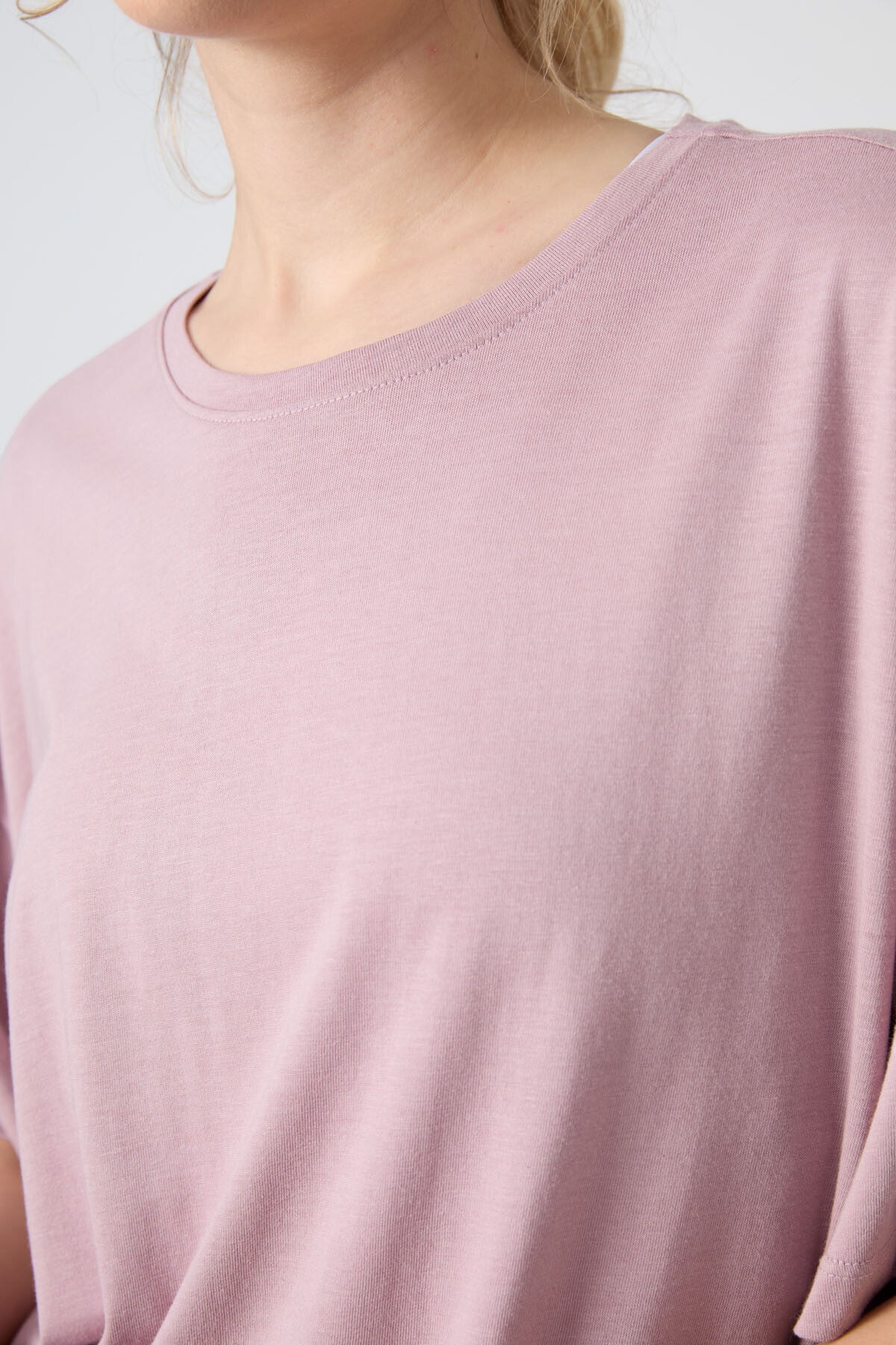 Dried Rose Jersey Modal Soft Touch Oversize Fit Basic Women's T-Shirt - 97285