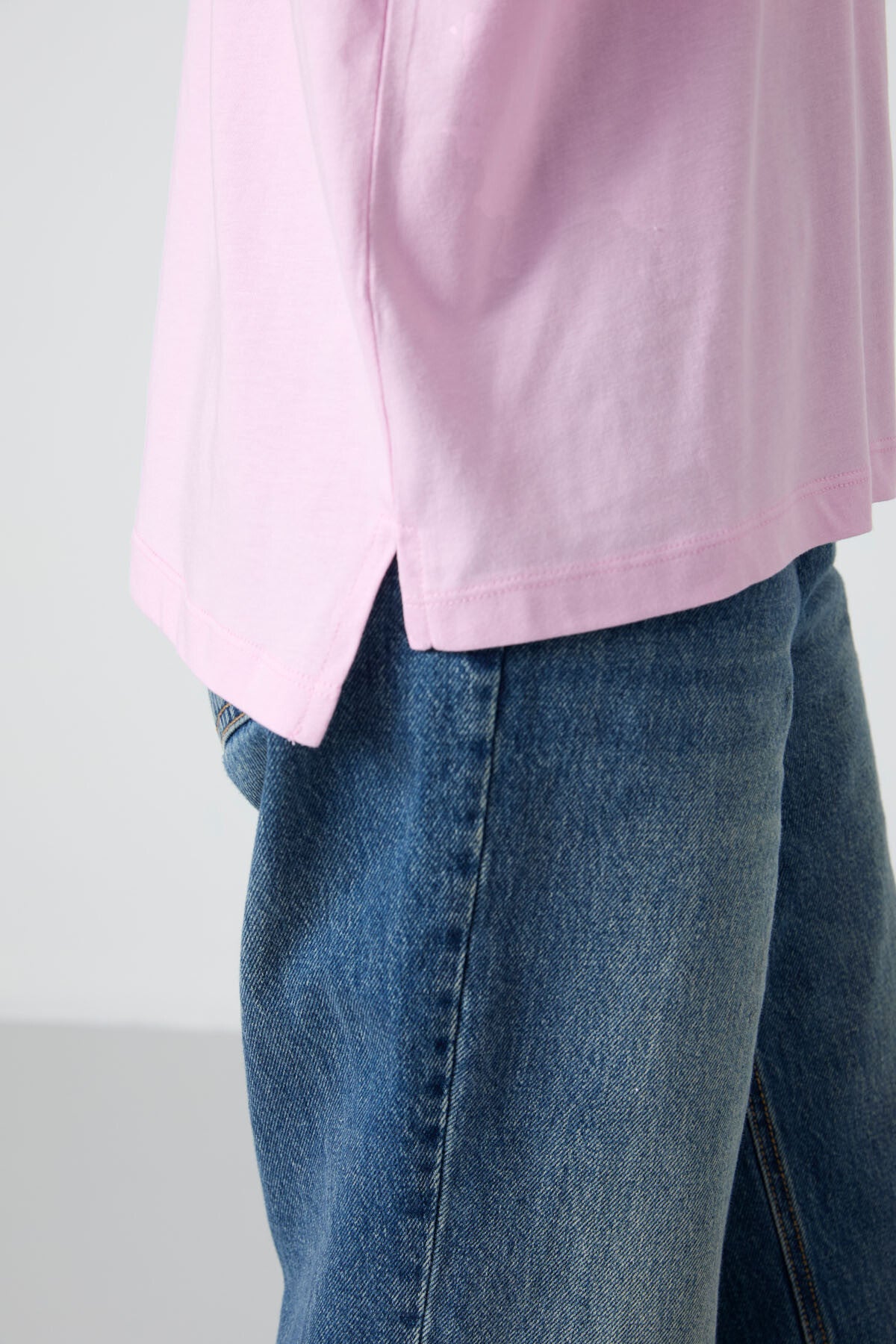Pink Modal Knit Soft Touch Oversize Fit Basic Women's T-Shirt - 97285