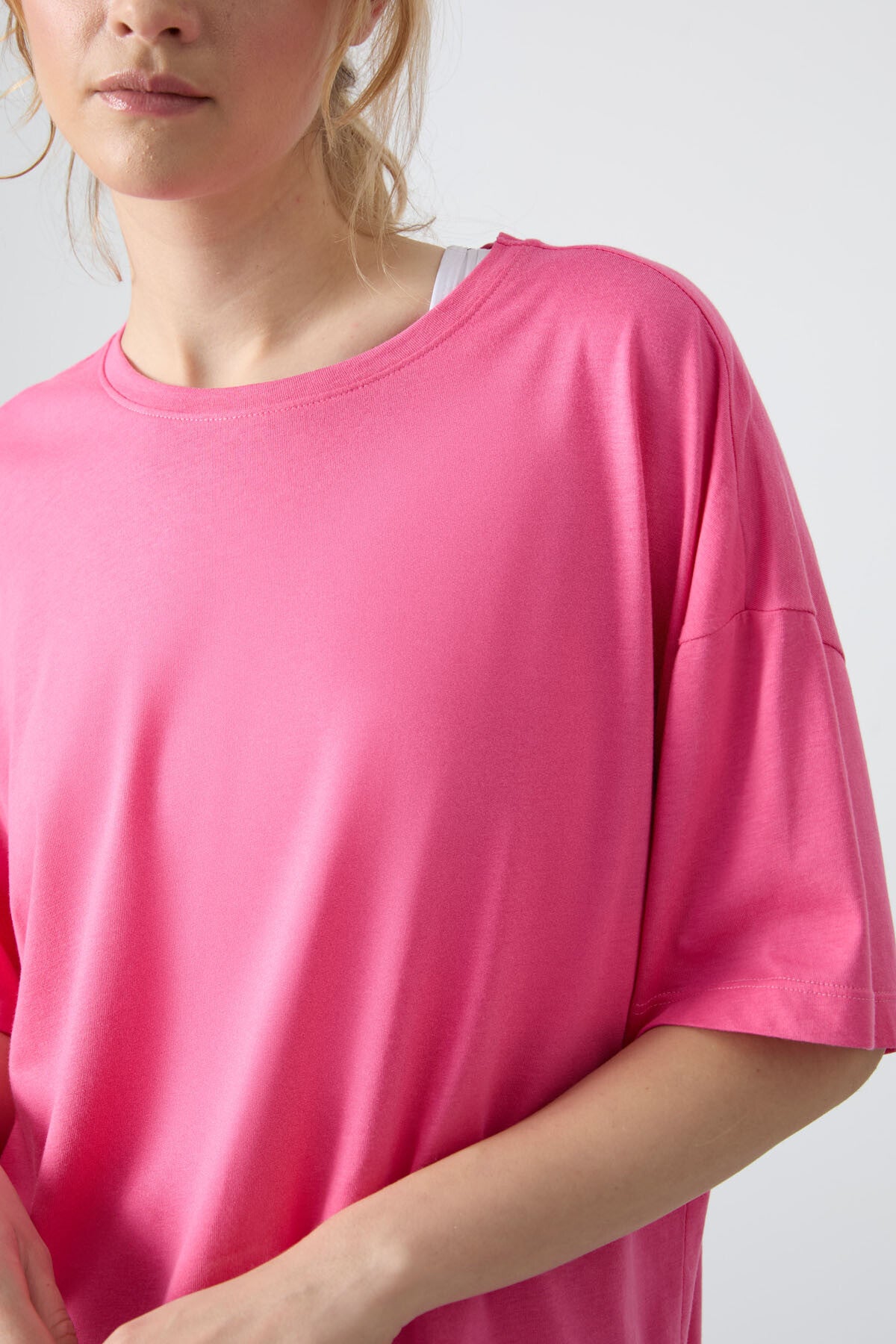 Sugar Pink Jersey Modal Soft Touch Oversize Fit Basic Women's T-Shirt - 97285