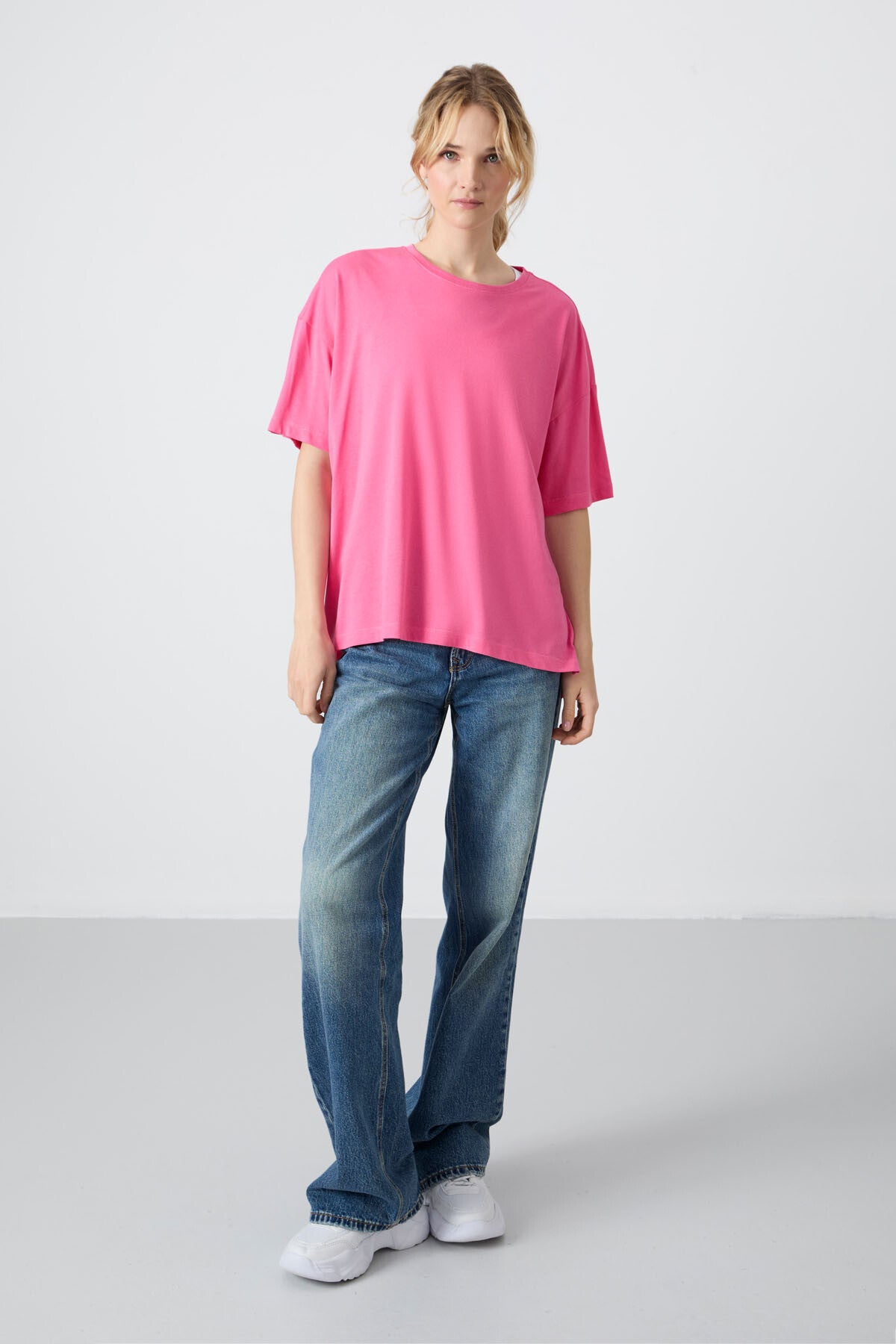 Sugar Pink Jersey Modal Soft Touch Oversize Fit Basic Women's T-Shirt - 97285