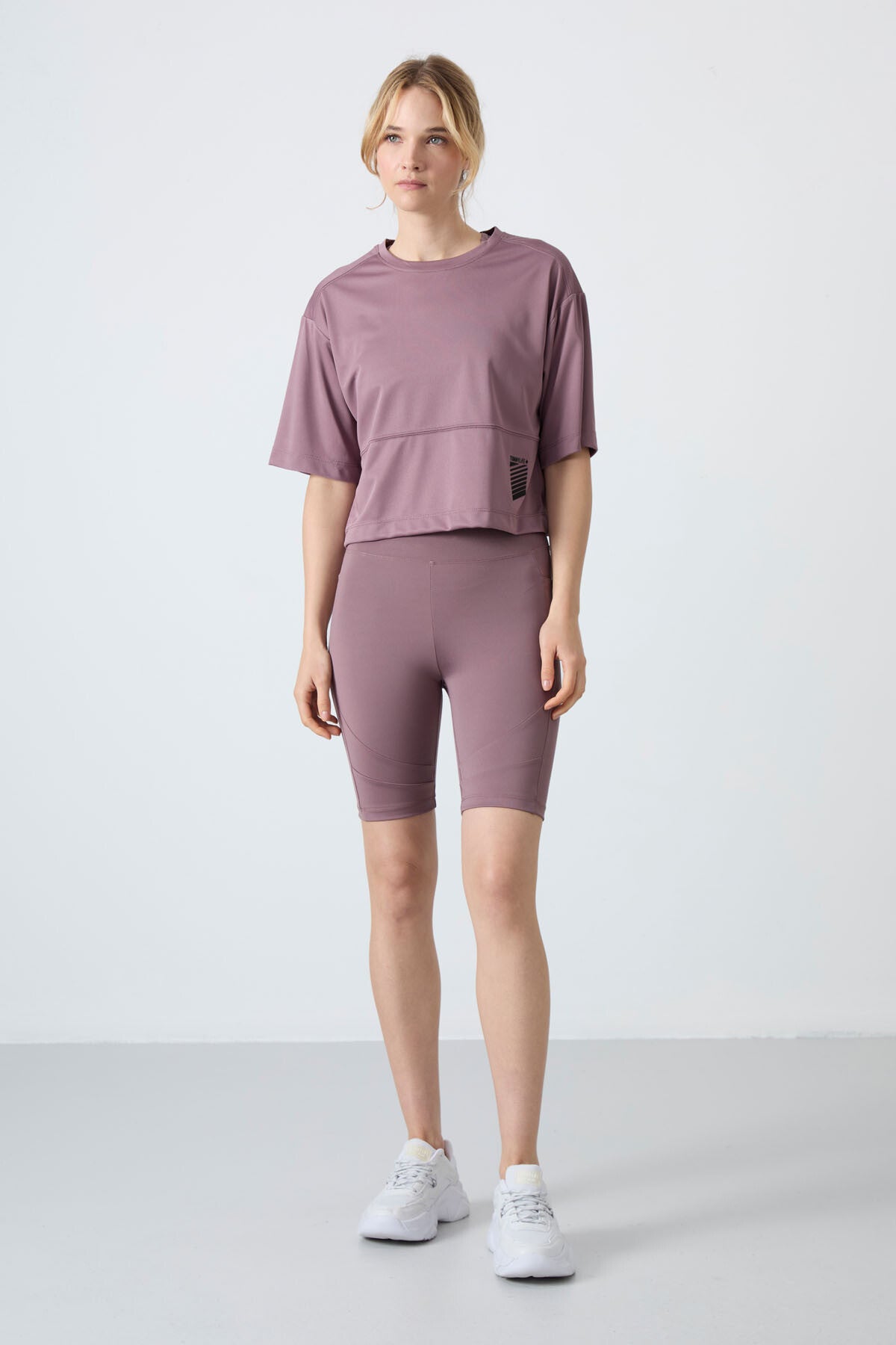 Dried Rose Polyester Breathable Textured Thin Flexible Oversize Fit Performance Women's T-Shirt - 97284