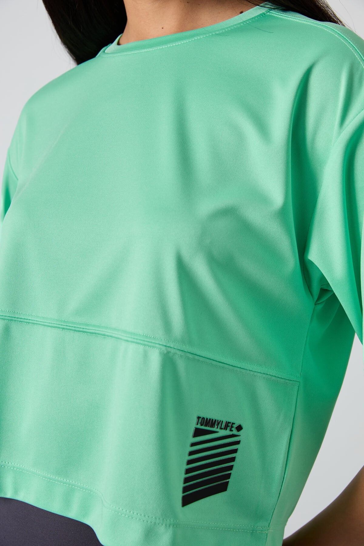 Mint Green Polyester Breathable Textured Thin Flexible Oversize Fit Performance Women's T-Shirt - 97284