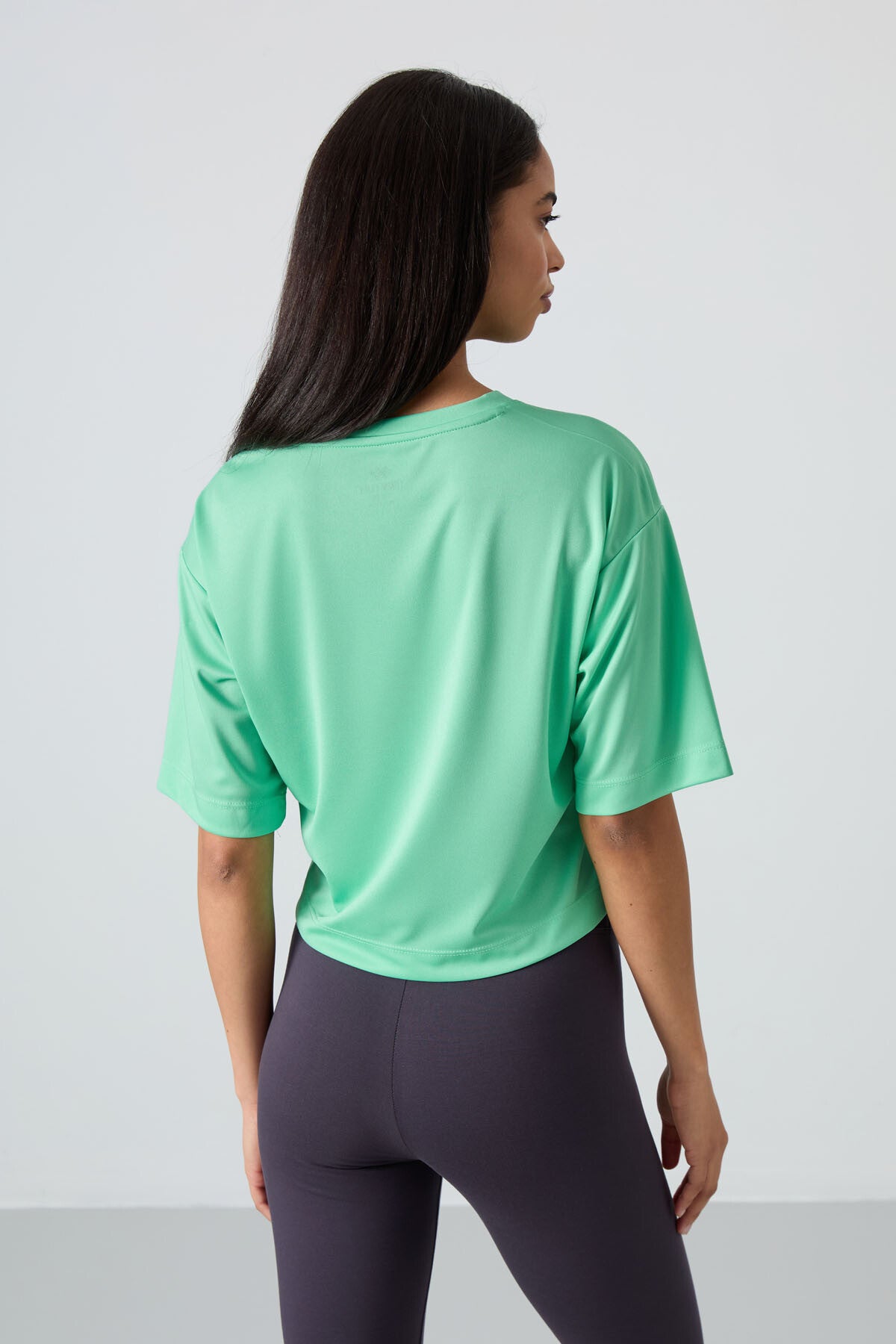 Mint Green Polyester Breathable Textured Thin Flexible Oversize Fit Performance Women's T-Shirt - 97284