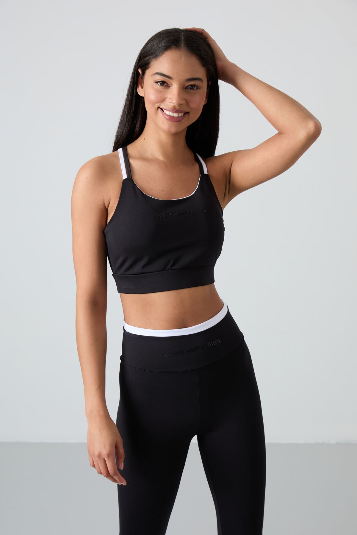 Black Polyester Flexible Standard Fit Performance Women's Tights Set - 95333