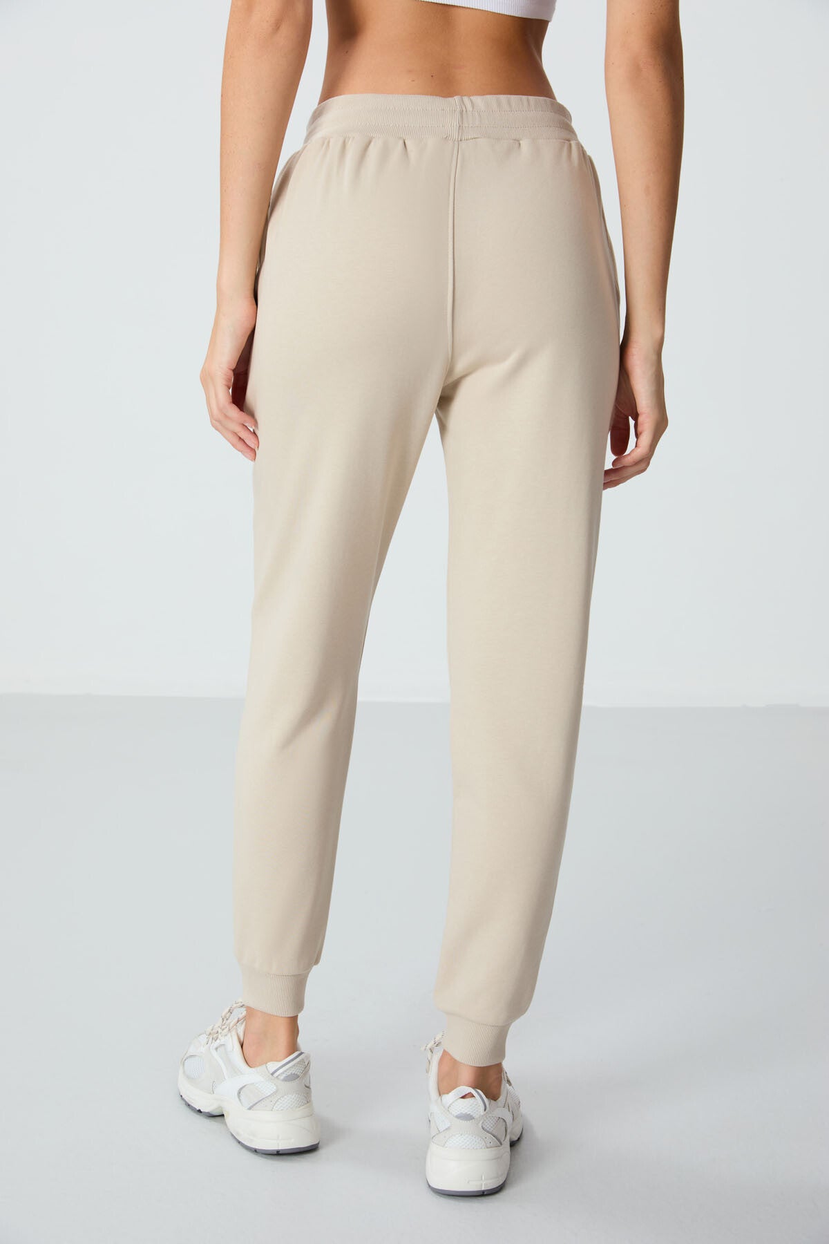 Compact Beige Cotton Thick Smooth Textured Standard Fit Women's Tracksuit Bottom - 94660