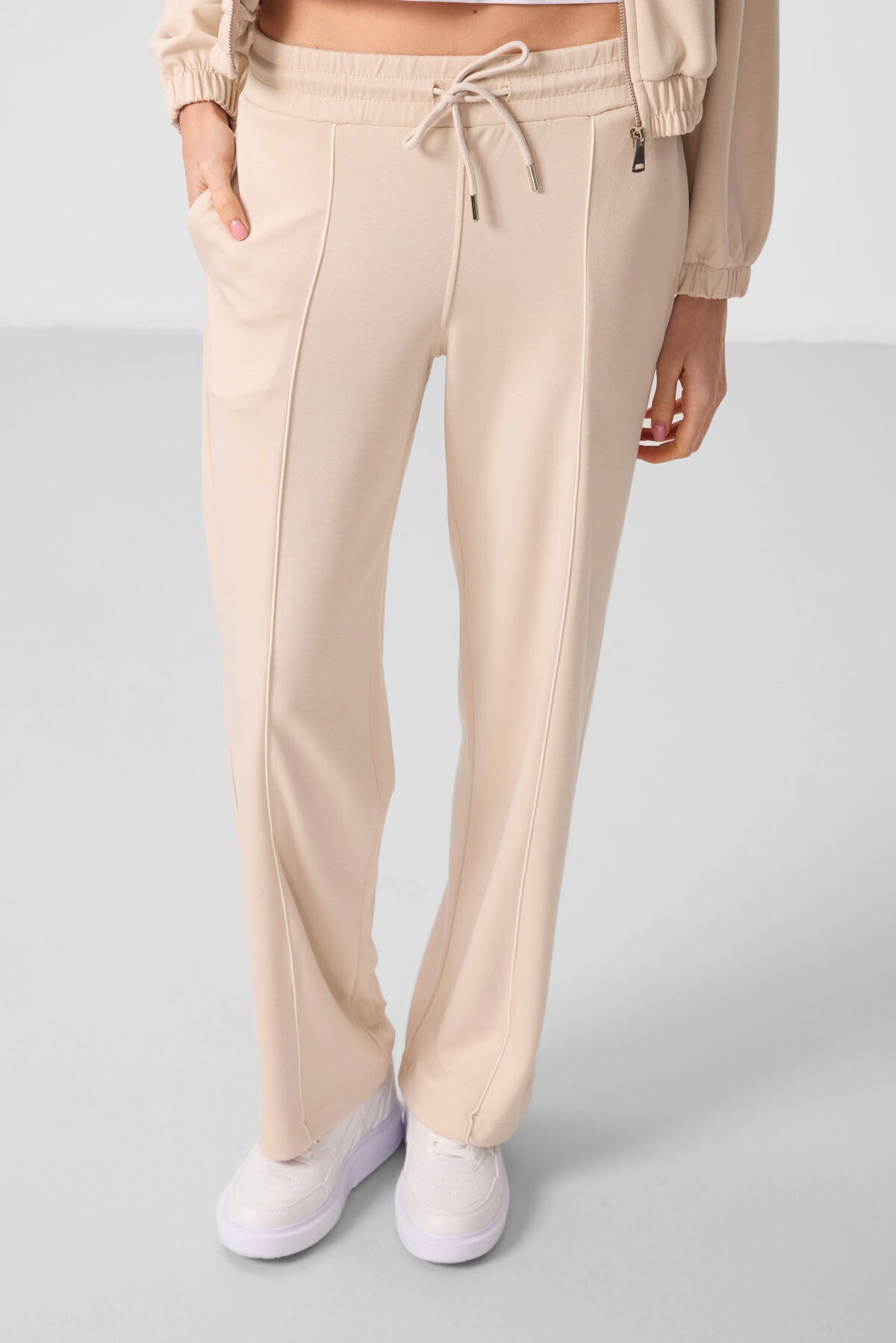 Soft Woven High Collar Oversize Elastane Women's Tracksuit Set - 95349