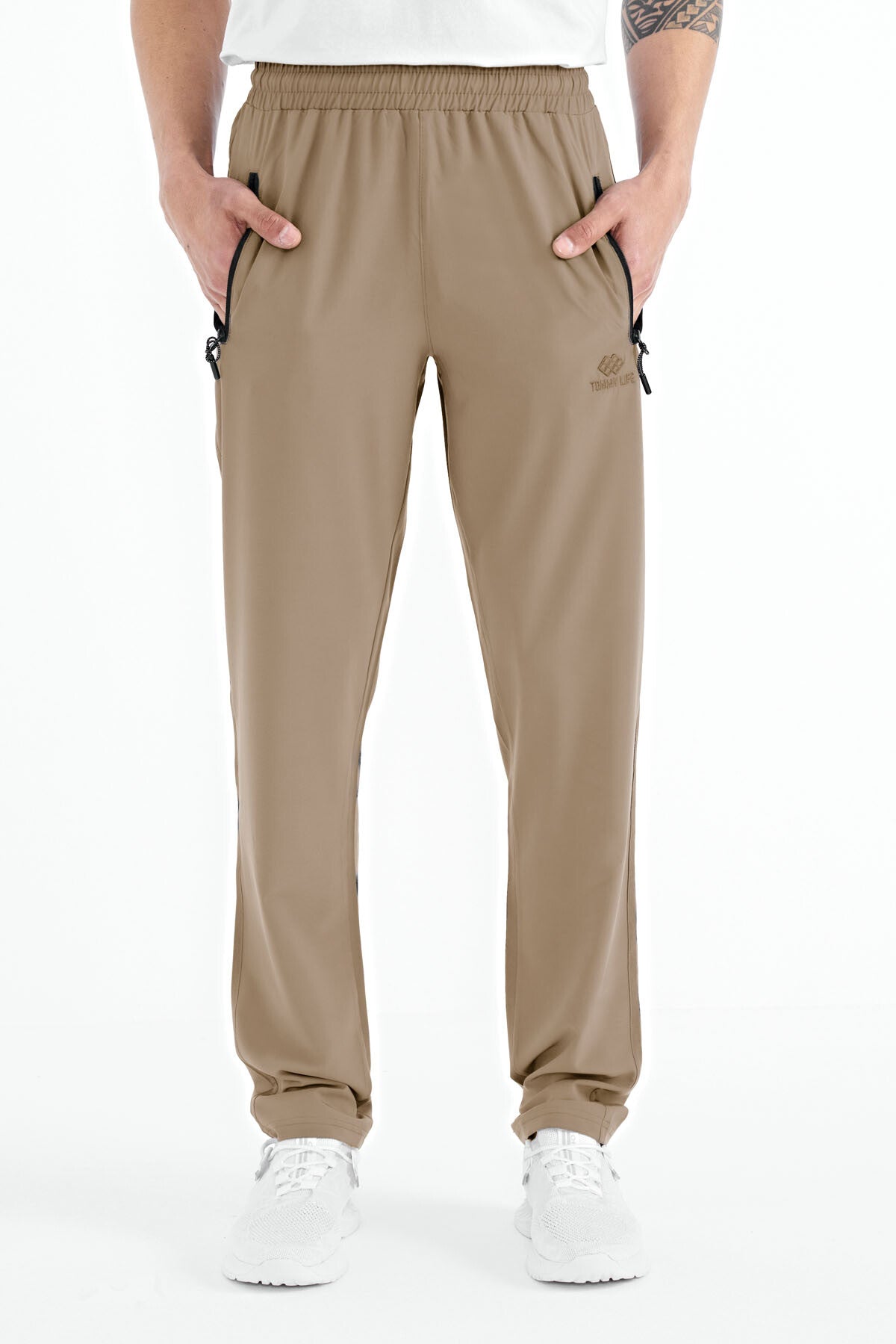 Men's Zip-Up Three-Pocket Standard Fit Classic Hem Tracksuit Bottom - 84768