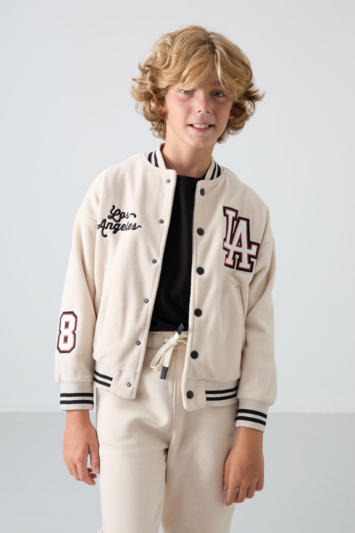 Thick, Soft Textured Standard Fit Embroidered Fleece Boys' College Jacket - 11227