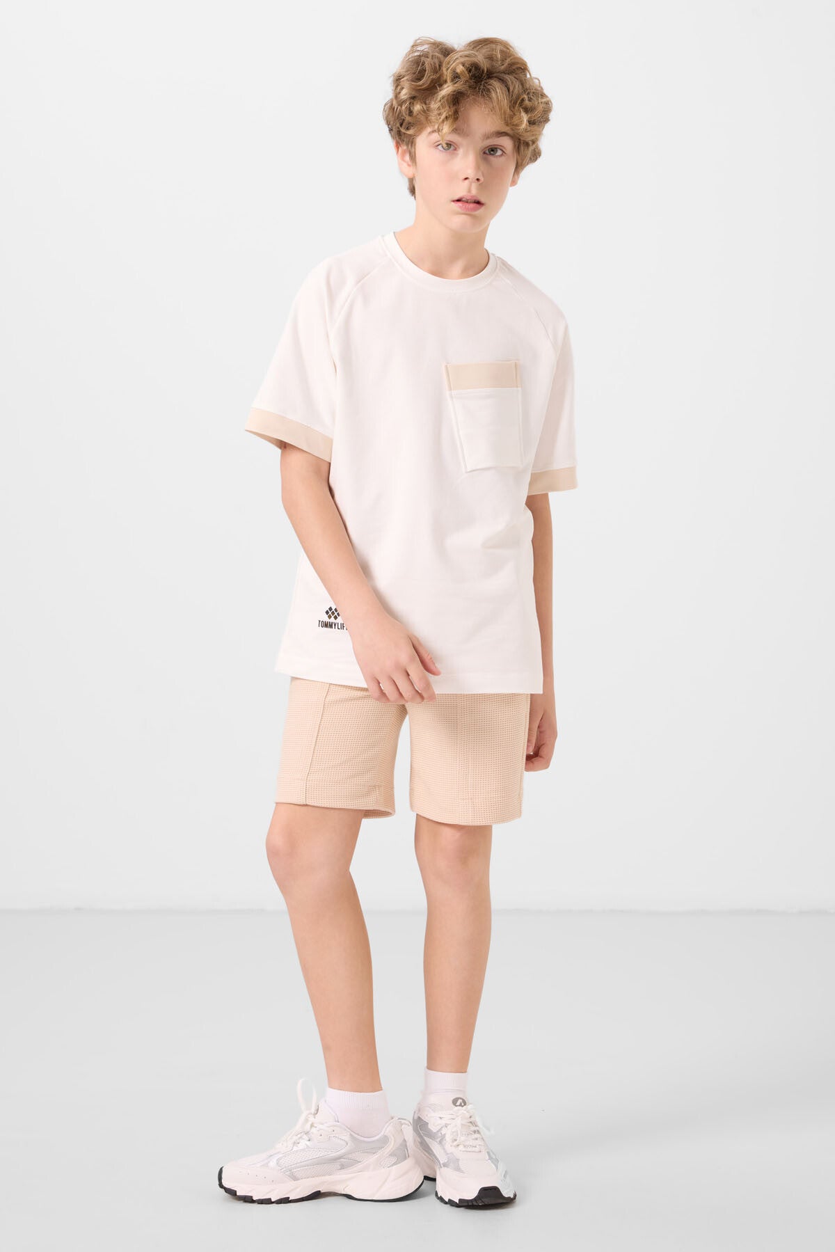 Beige cotton soft woven Standard Fit Basic Shorts - 11289