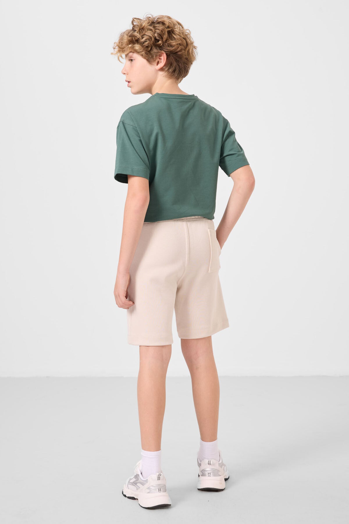 Beige Cotton soft woven Standard Fit Basic Shorts - 11293