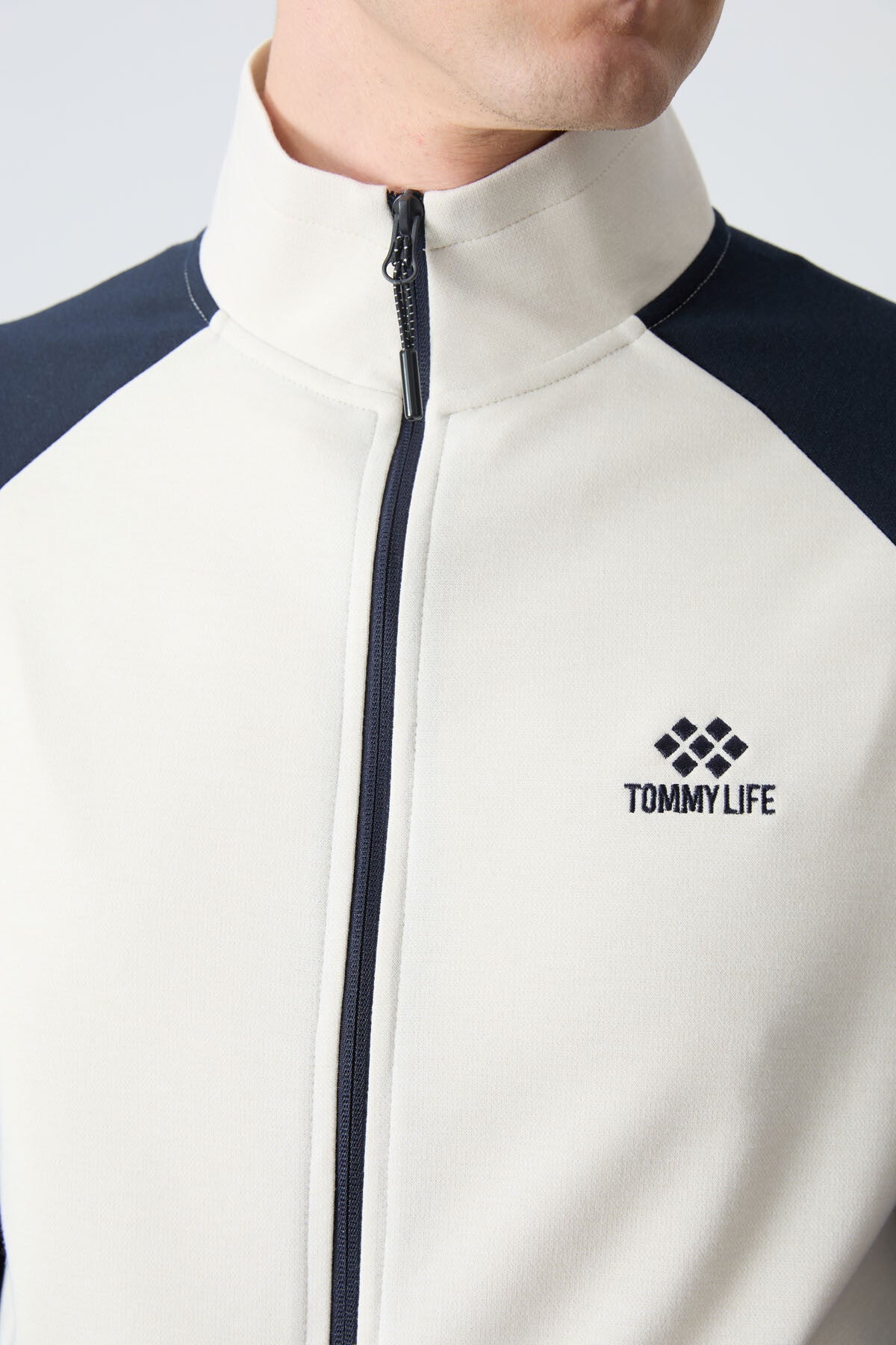 Navy Blue Thick Collar Two-Tone Comfort Fit Classic Hem Men's Tracksuit Set - 85113