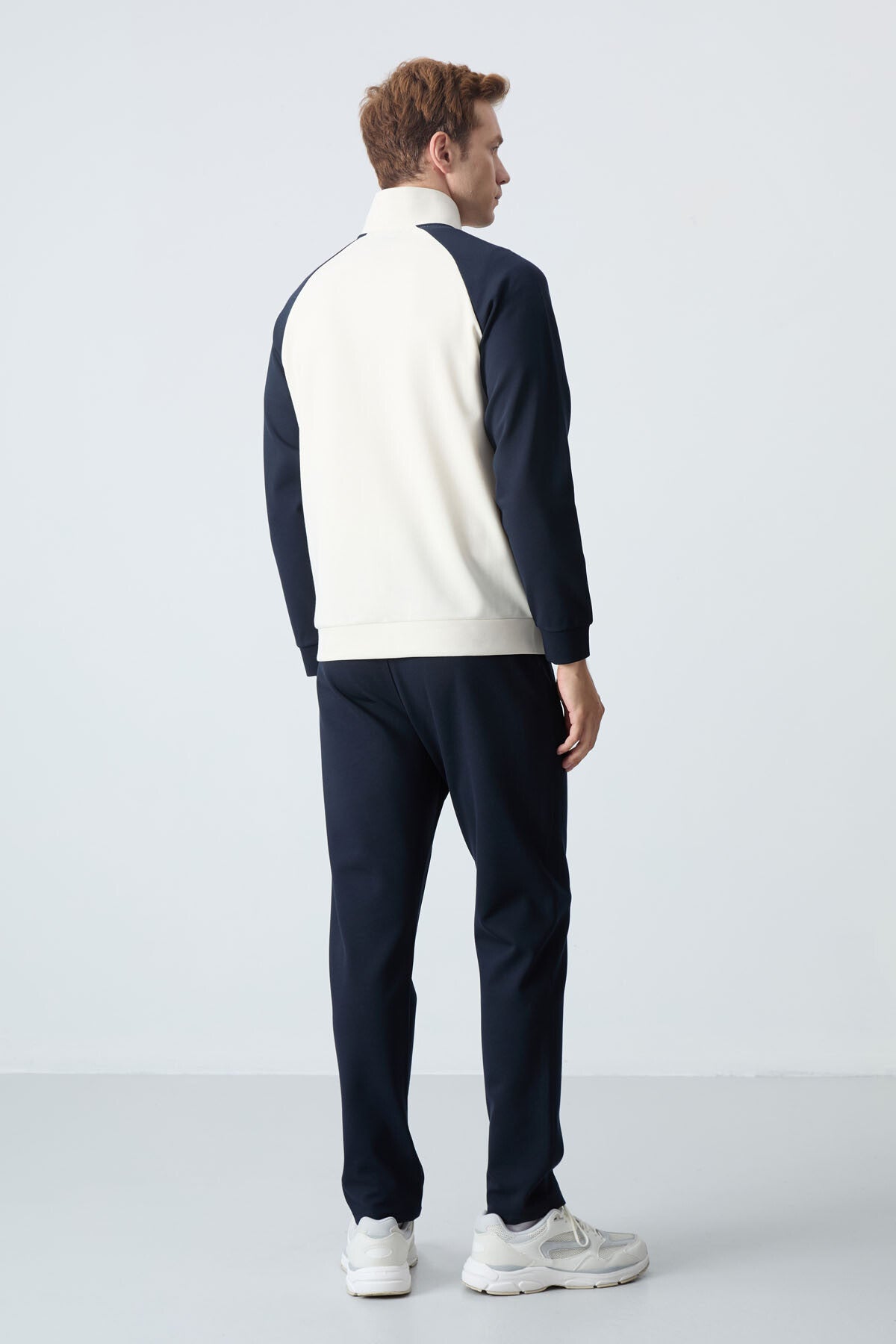 Navy Blue Thick Collar Two-Tone Comfort Fit Classic Hem Men's Tracksuit Set - 85113