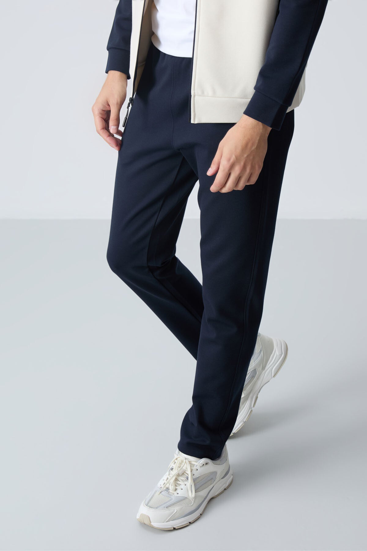 Navy Blue Thick Collar Two-Tone Comfort Fit Classic Hem Men's Tracksuit Set - 85113