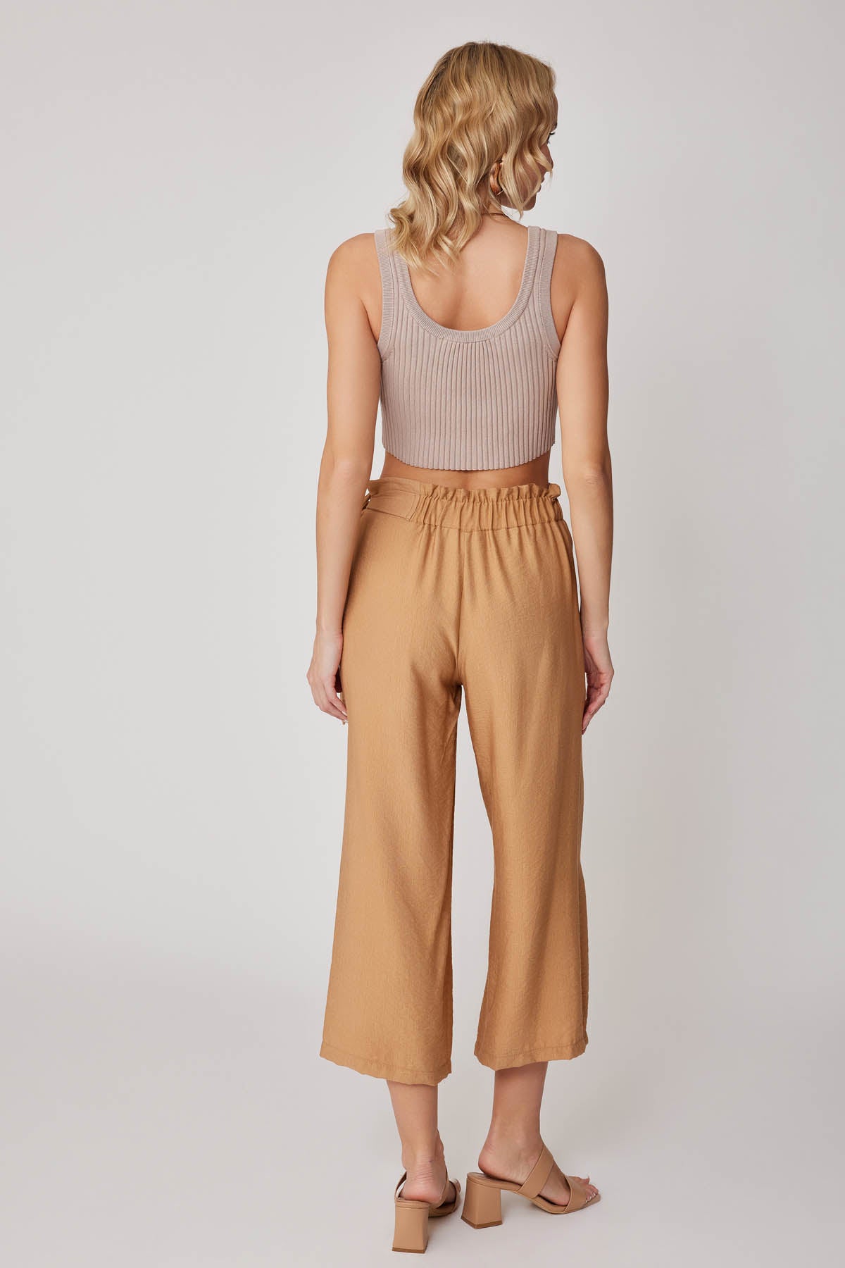 SIDE-BOW BELT WIDE-LEG CROP TROUSERS