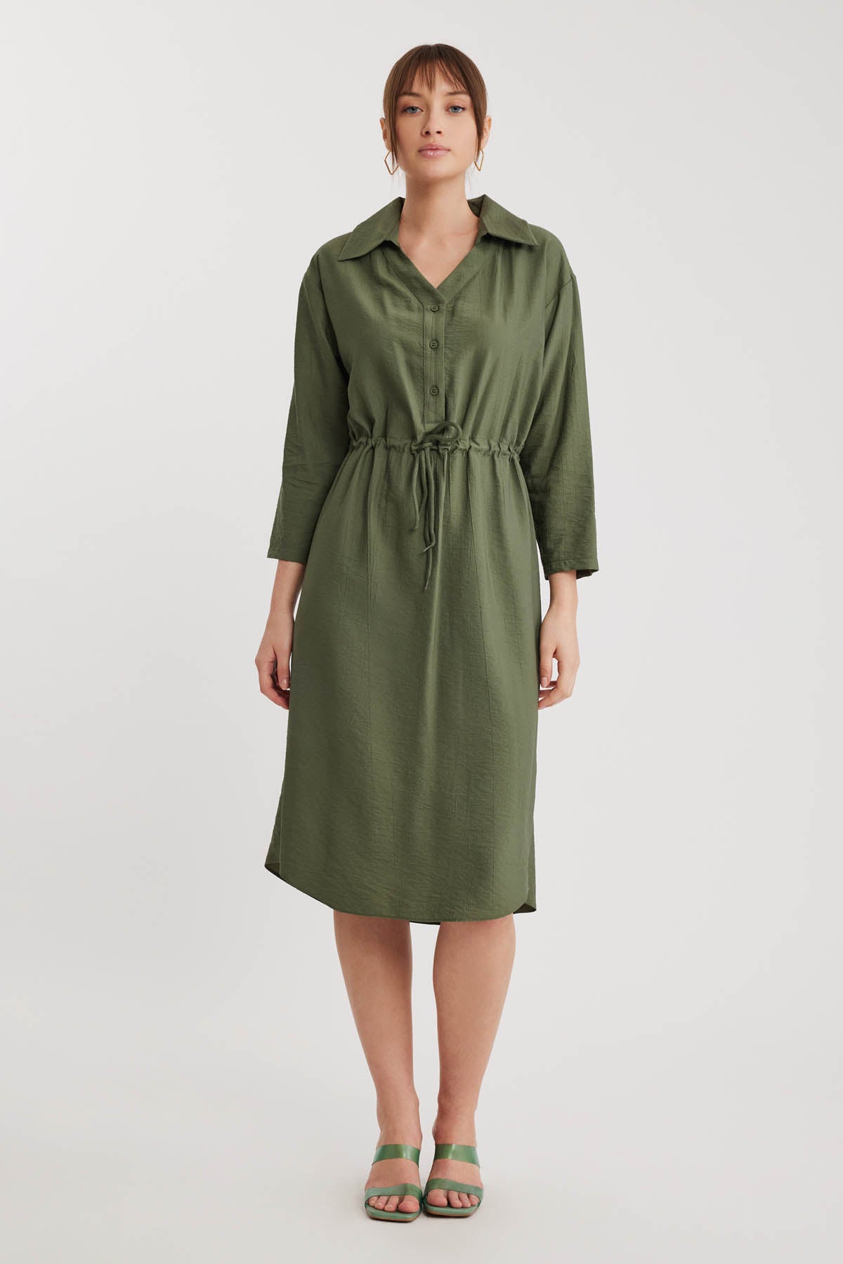 DRESS WITH BELT-BENT CRINKLE BUTTON