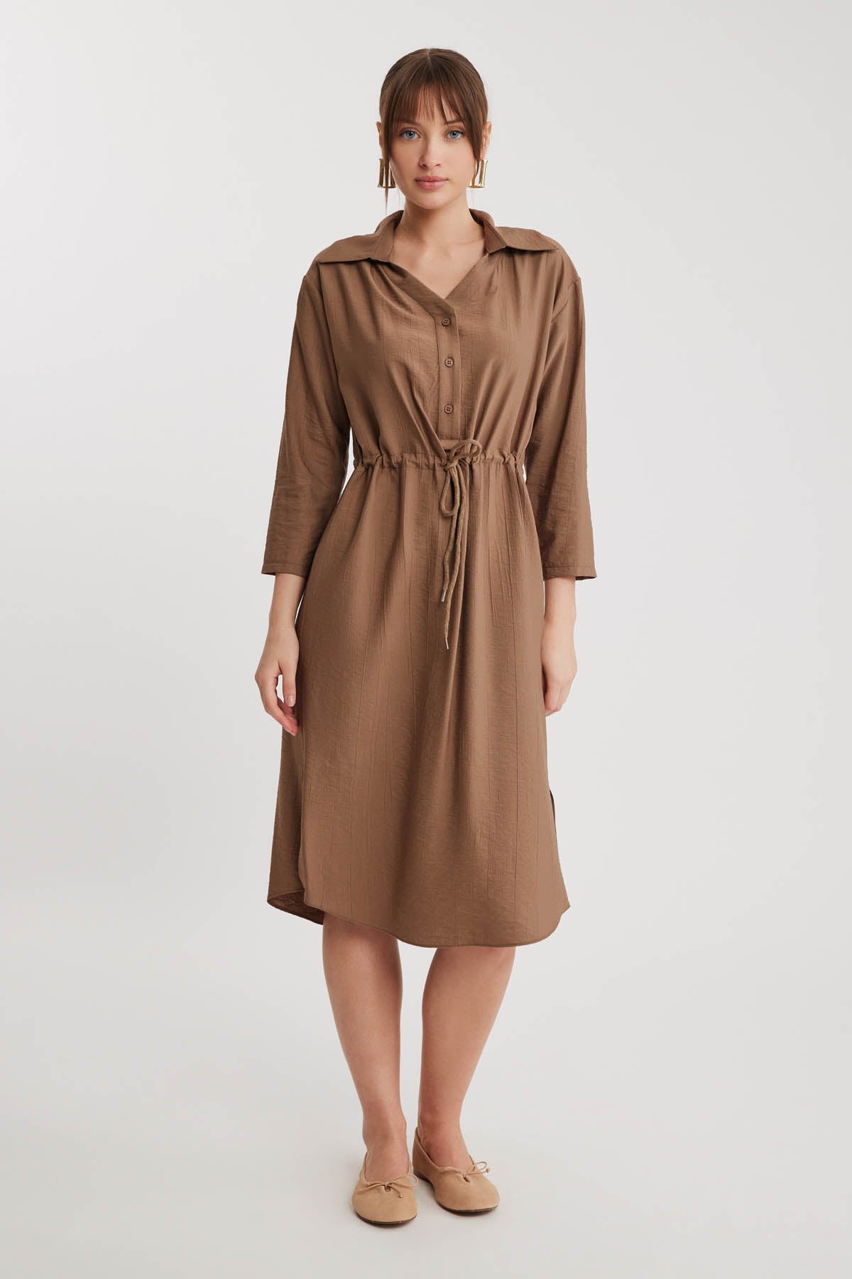 DRESS WITH BELT-BENT CRINKLE BUTTON