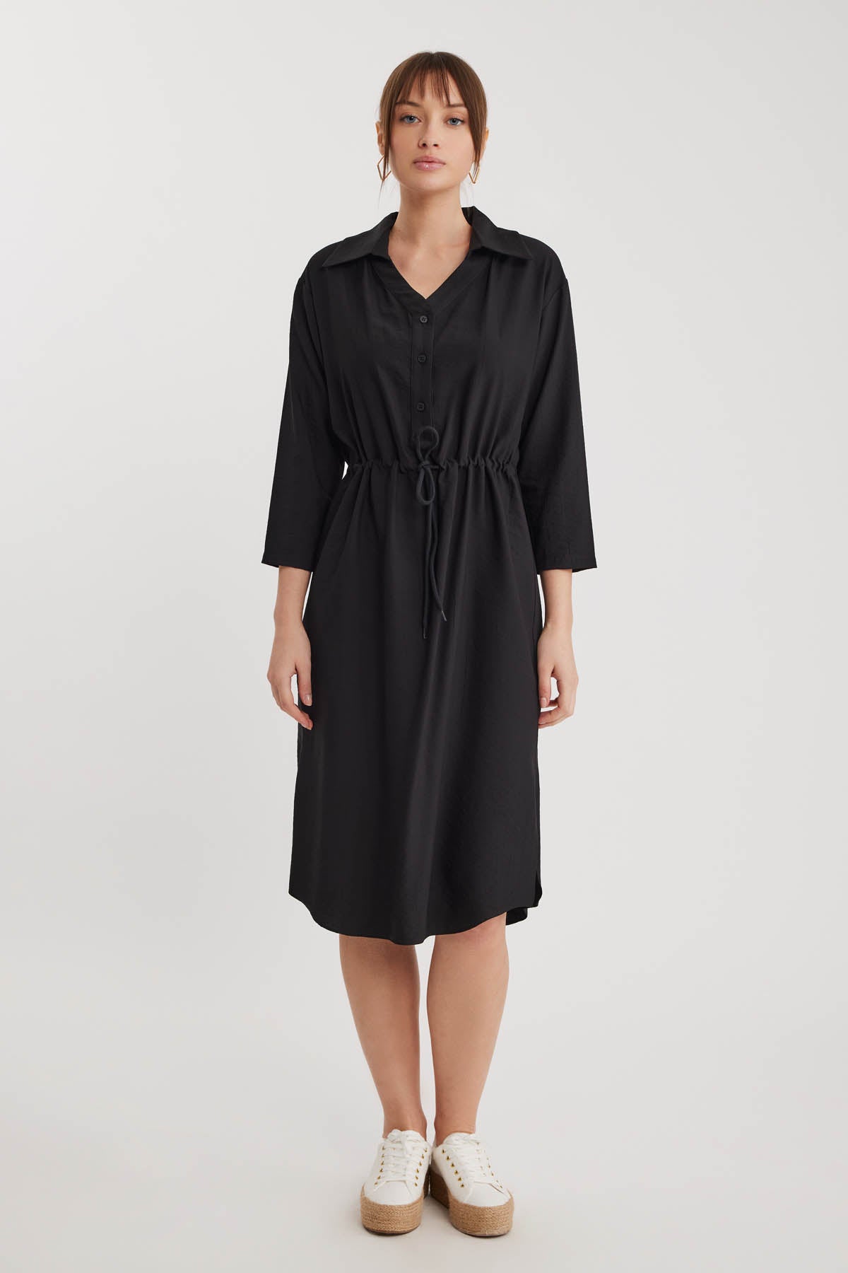 DRESS WITH BELT-BENT CRINKLE BUTTON
