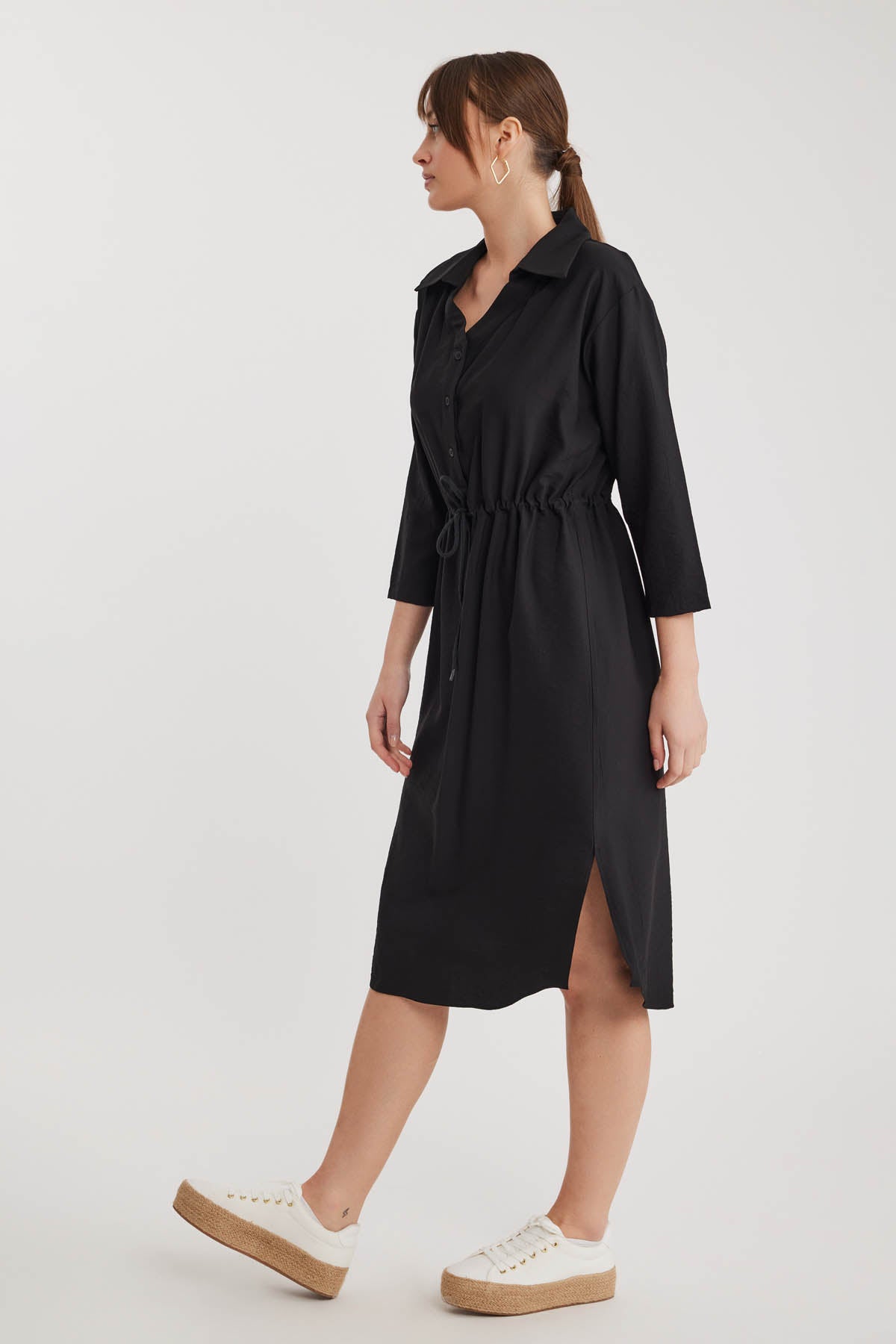 DRESS WITH BELT-BENT CRINKLE BUTTON