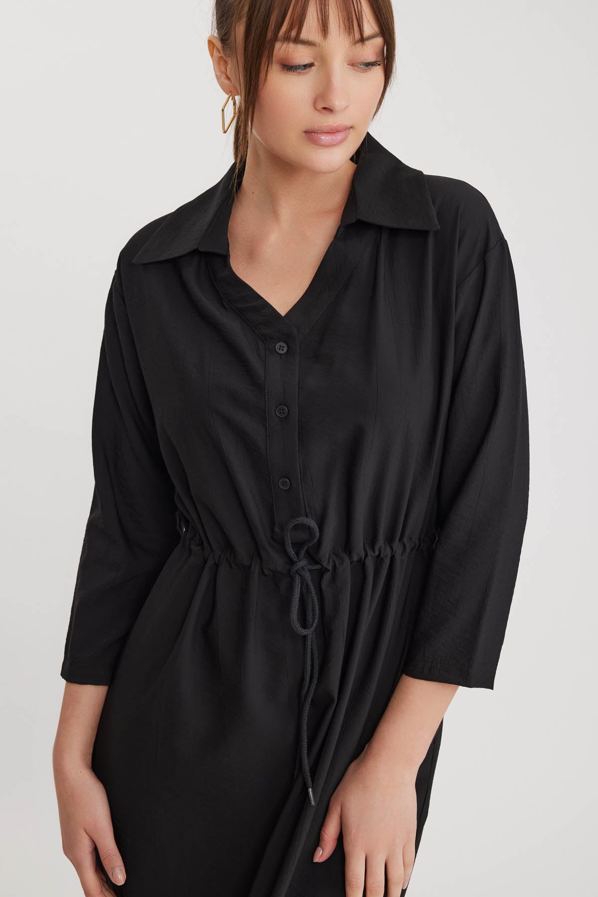 DRESS WITH BELT-BENT CRINKLE BUTTON