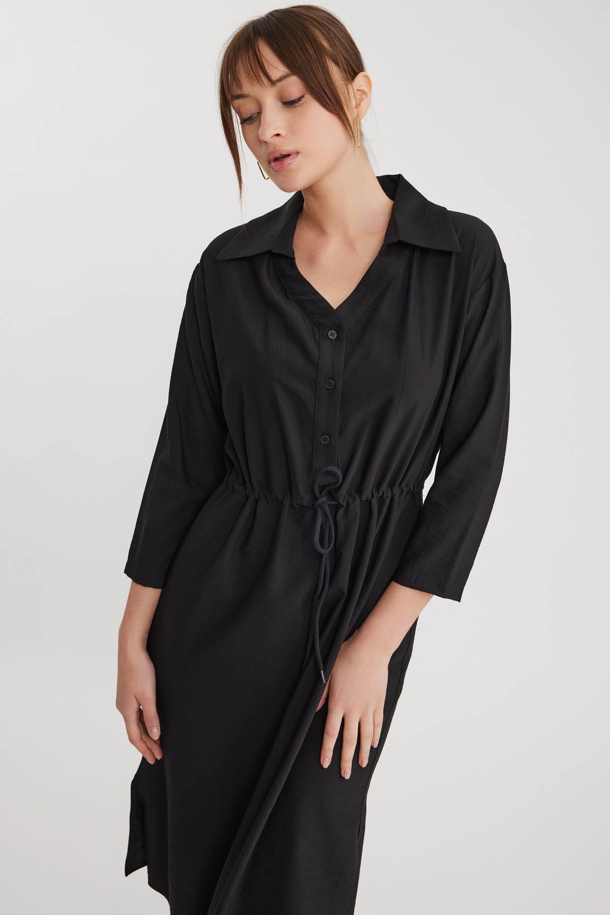 DRESS WITH BELT-BENT CRINKLE BUTTON