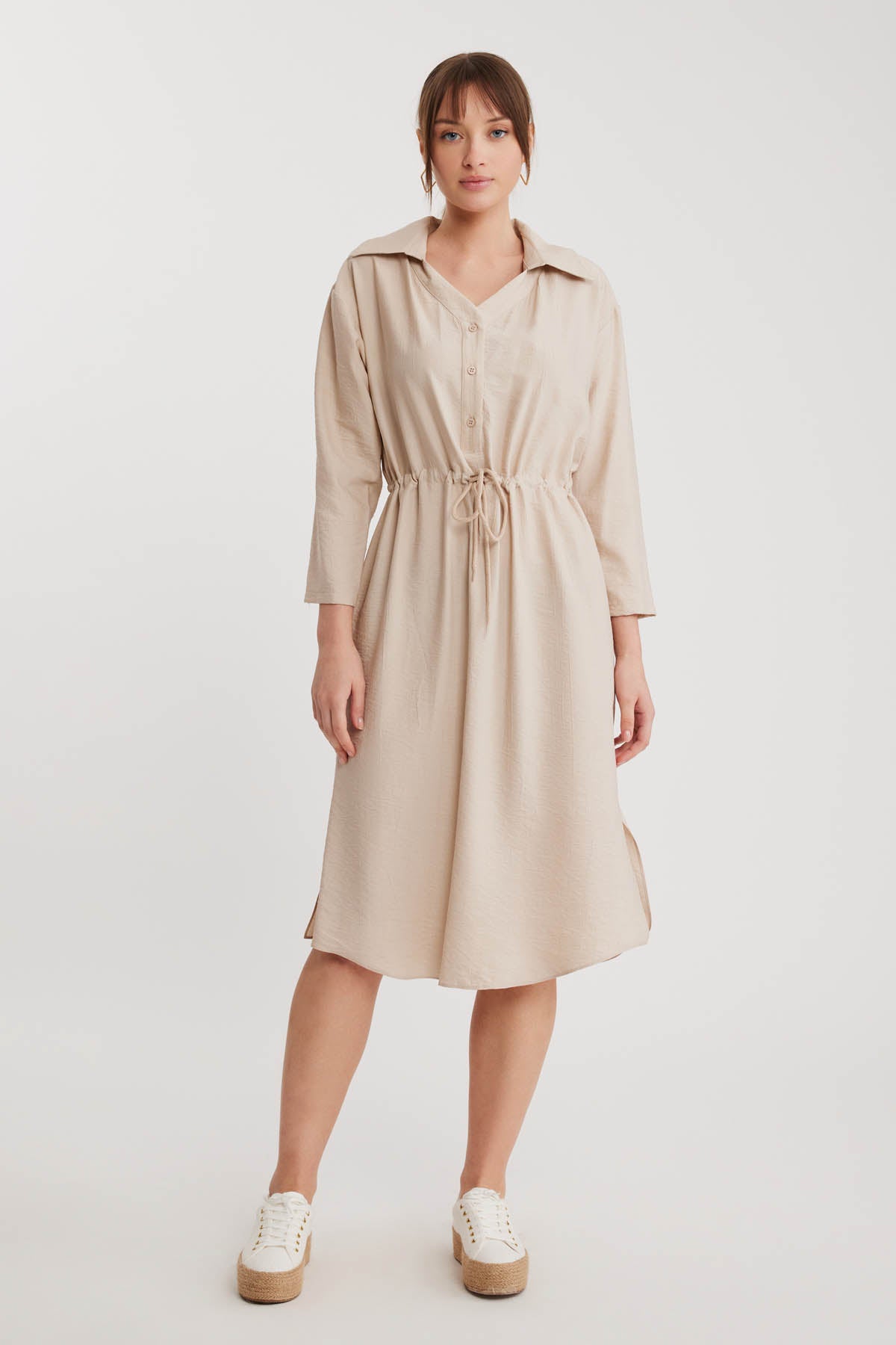 DRESS WITH BELT-BENT CRINKLE BUTTON