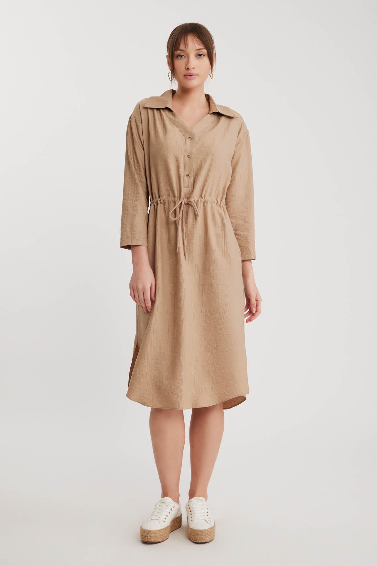 DRESS WITH BELT-BENT CRINKLE BUTTON