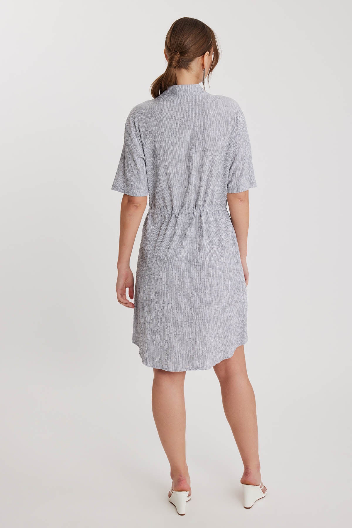 WAIST DRAWSTRING DRESS WITH SHORT SLEEVE