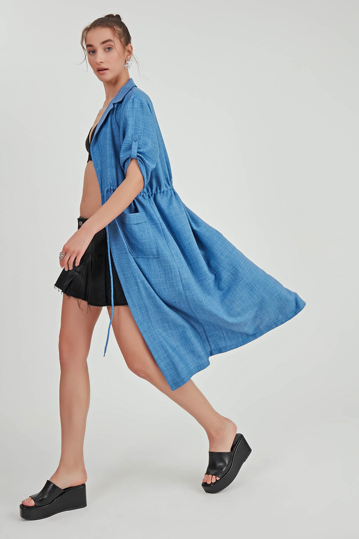 DOUBLE POCKET LOOSE CARDIGAN WITH WAIST TIE