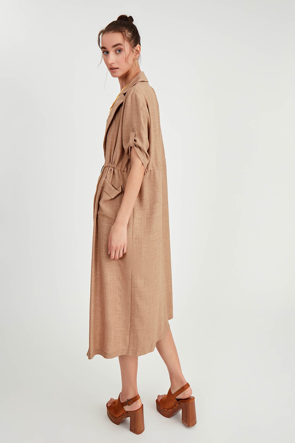 DOUBLE POCKET LOOSE CARDIGAN WITH WAIST TIE