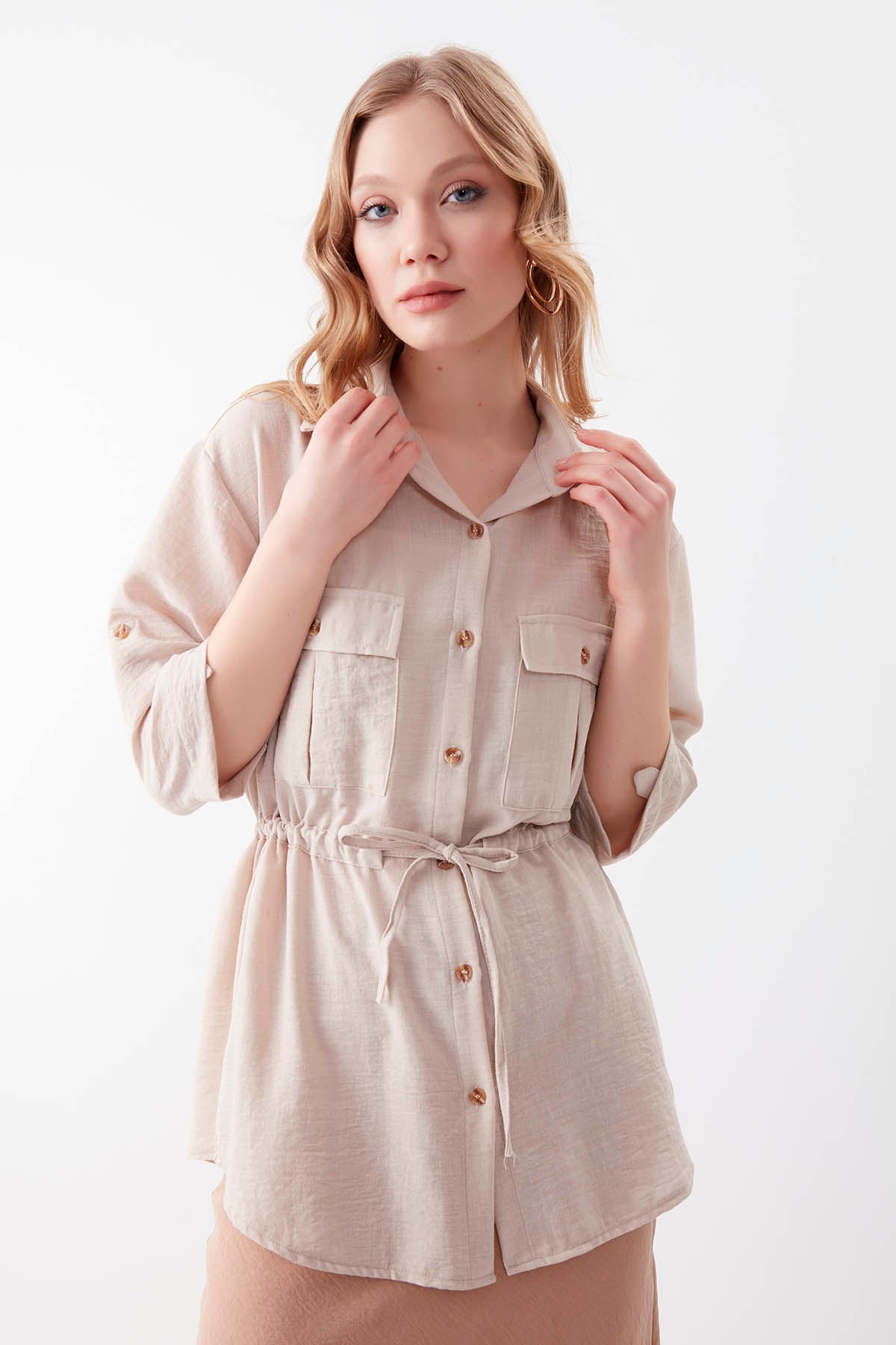 VISCOSE LINEN SHIRT WITH COVER POCKET