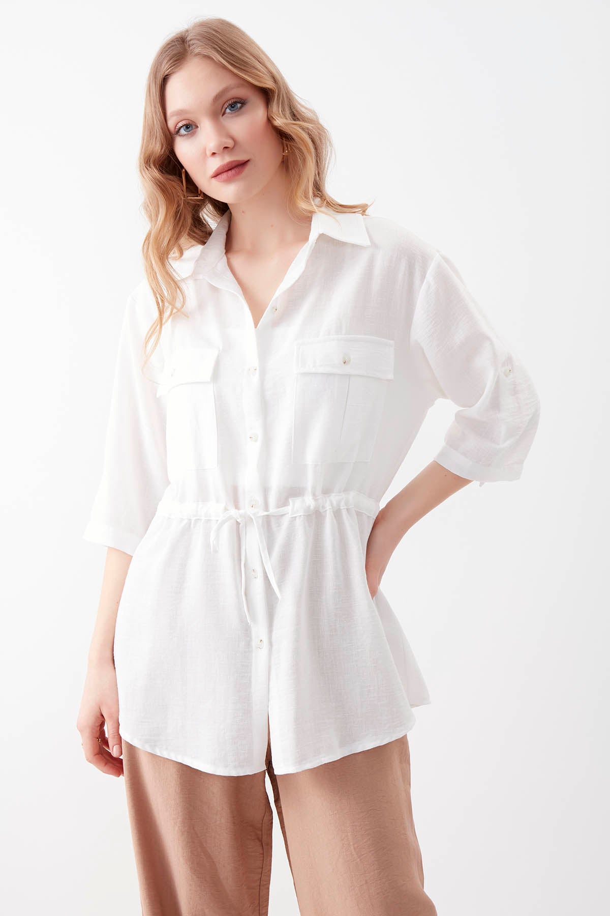 VISCOSE LINEN SHIRT WITH COVER POCKET