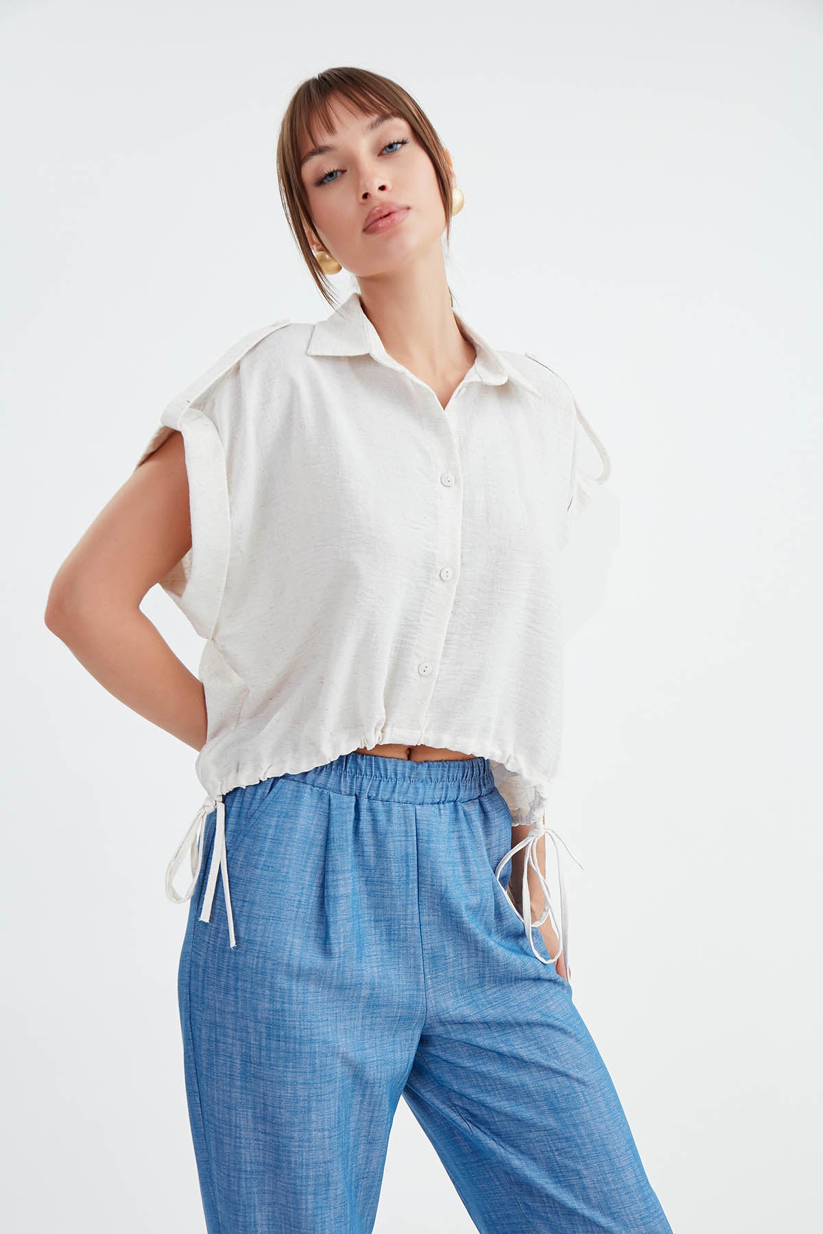 VISCOSE LINEN SHIRT WITH THE WAIST