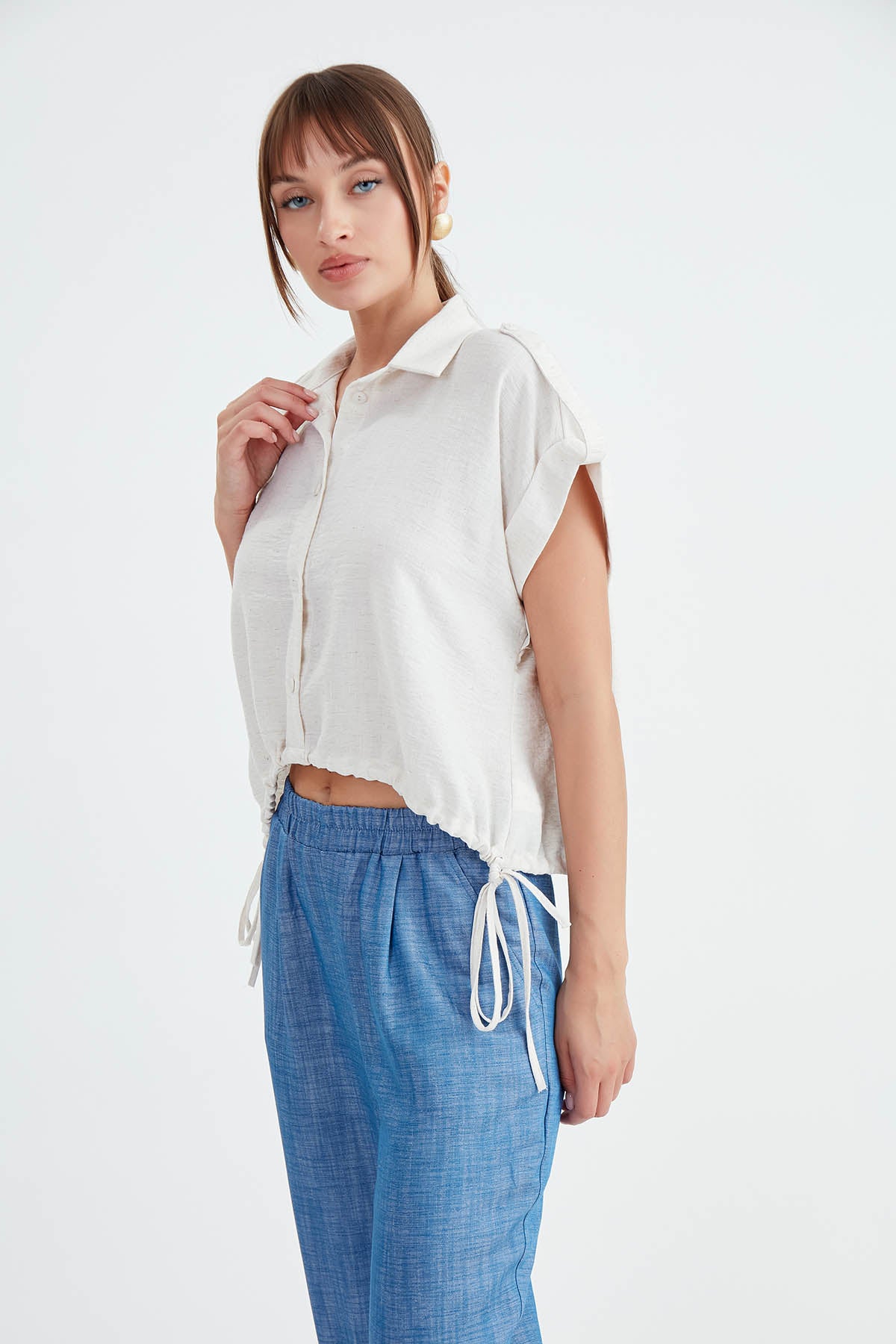 VISCOSE LINEN SHIRT WITH THE WAIST
