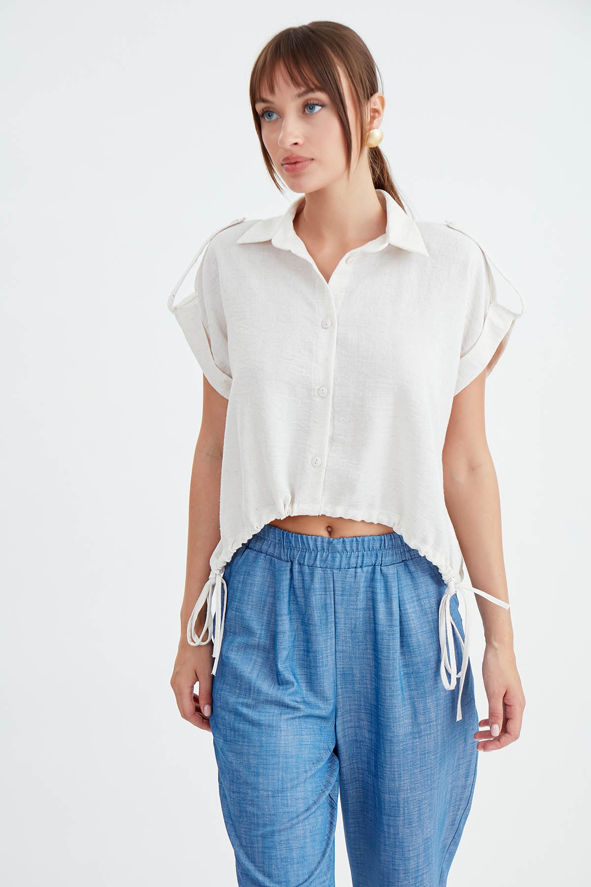 VISCOSE LINEN SHIRT WITH THE WAIST