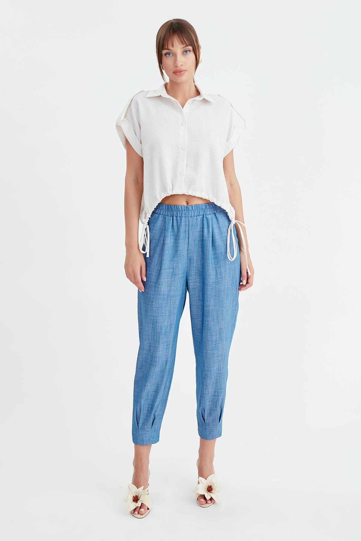 VISCOSE LINEN SHIRT WITH THE WAIST