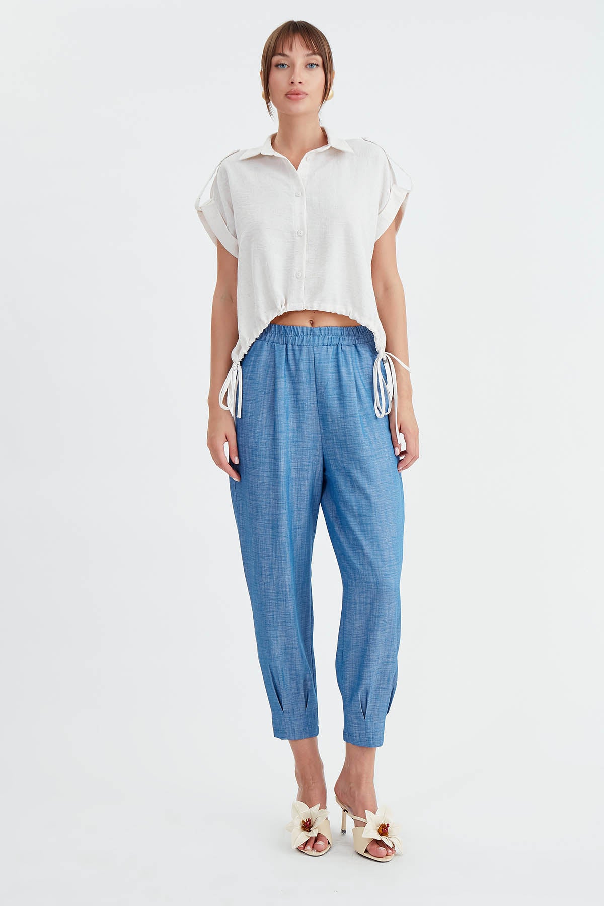 VISCOSE LINEN SHIRT WITH THE WAIST