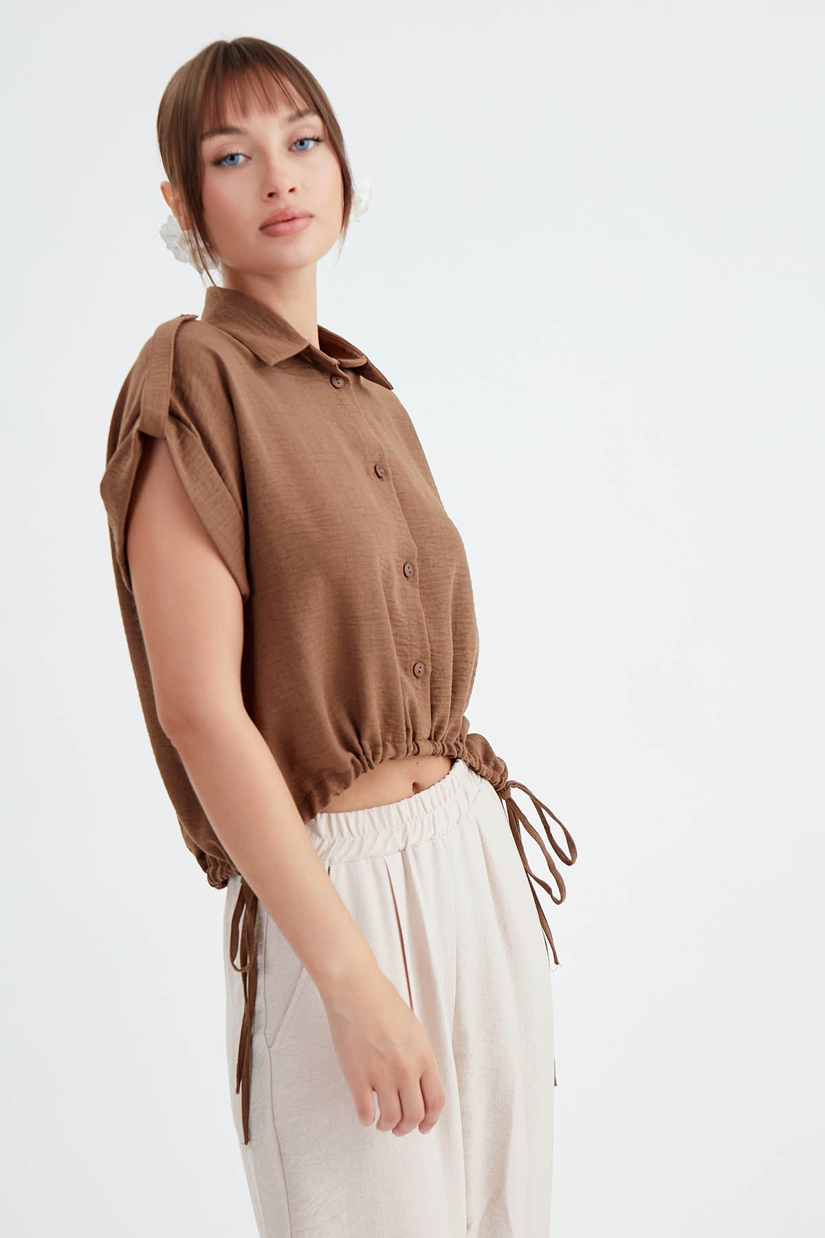 VISCOSE LINEN SHIRT WITH THE WAIST